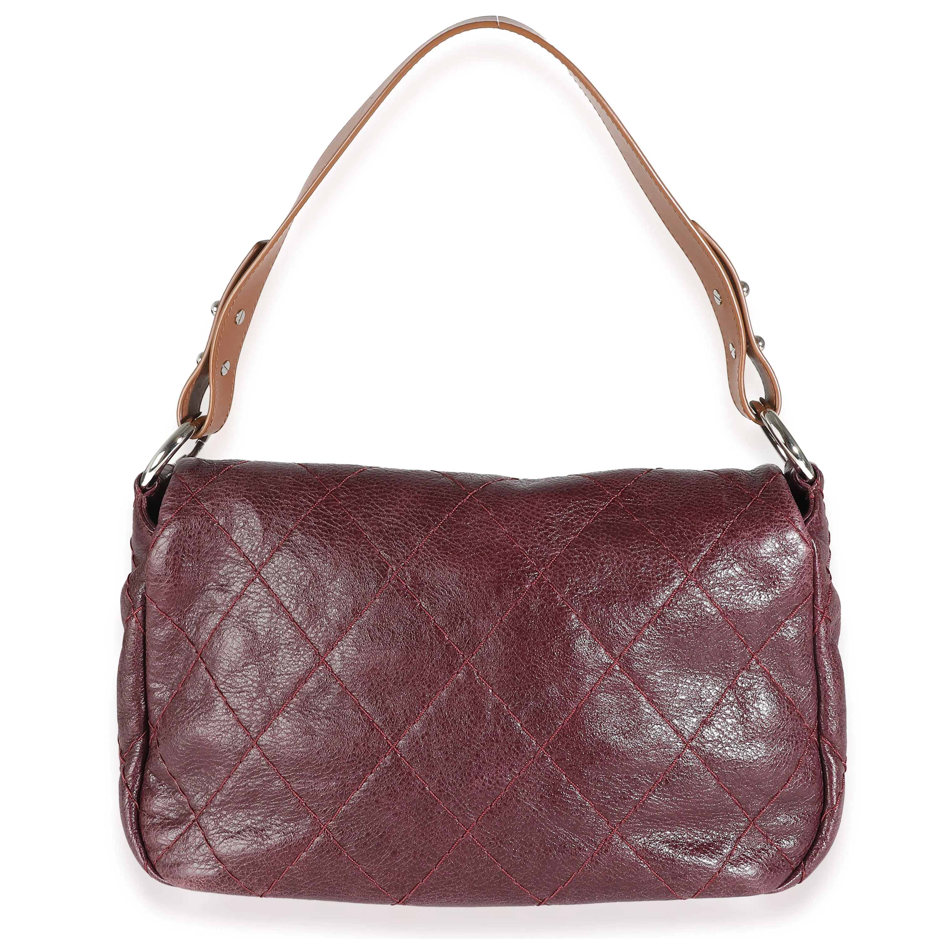 Burgundy Glazed Quilted Calfskin On The Road Flap Bag - Image 4