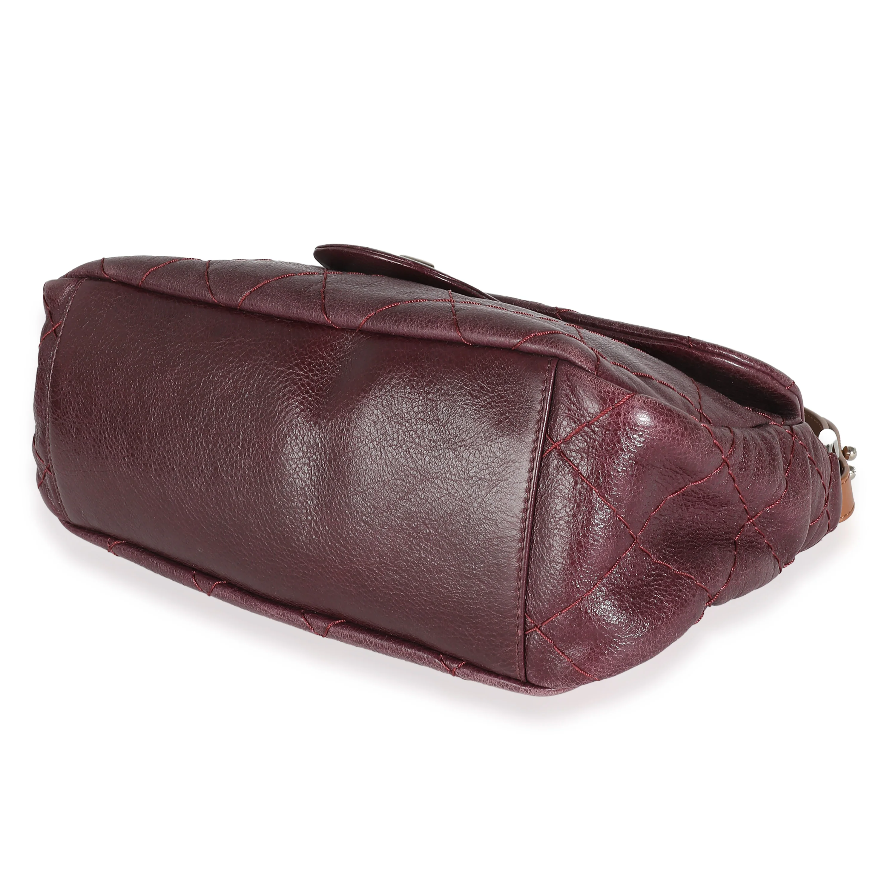 Burgundy Glazed Quilted Calfskin On The Road Flap Bag - Image 7