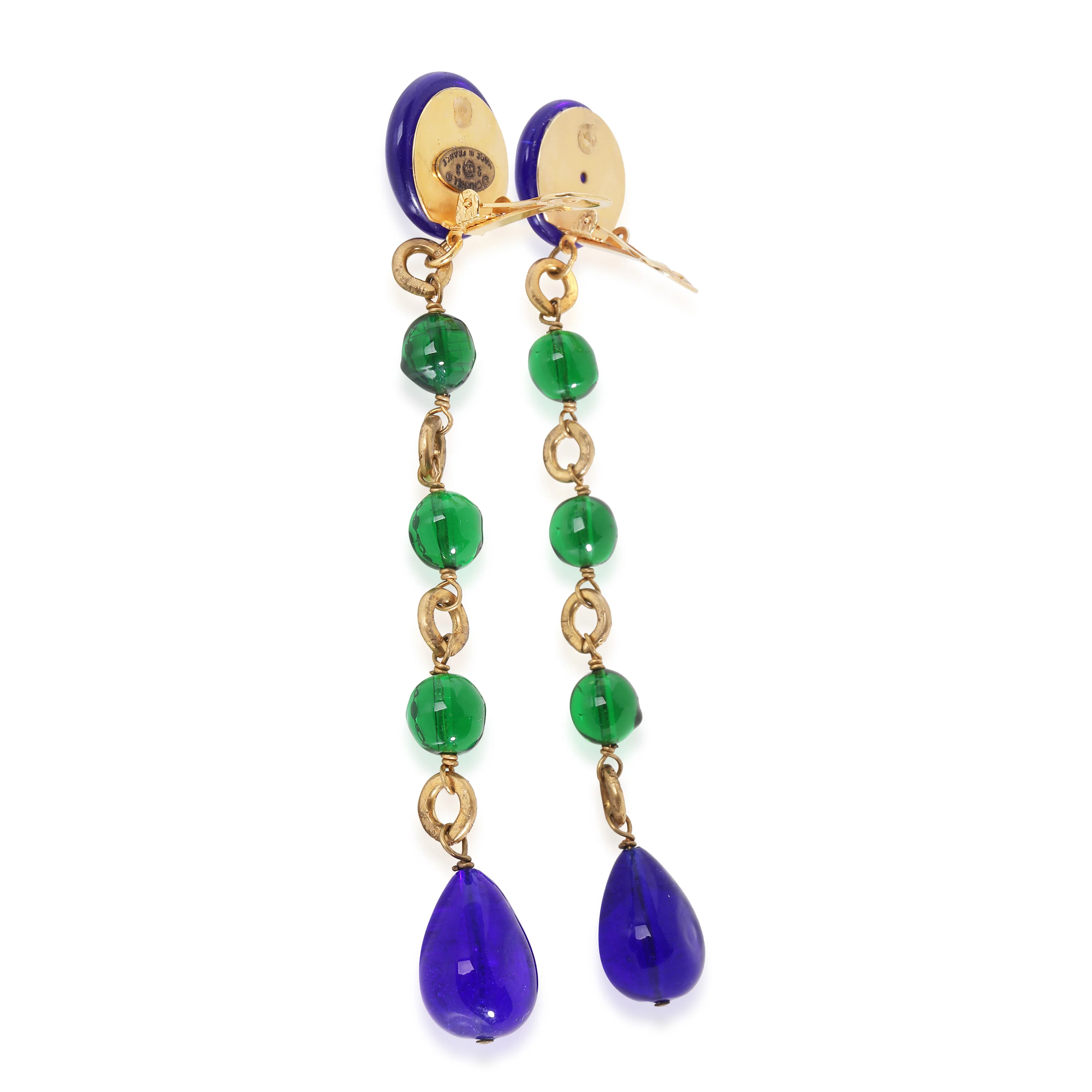 Vintage Blue & Green Gripoix Long Drop Gold Plated Earring - Image 3