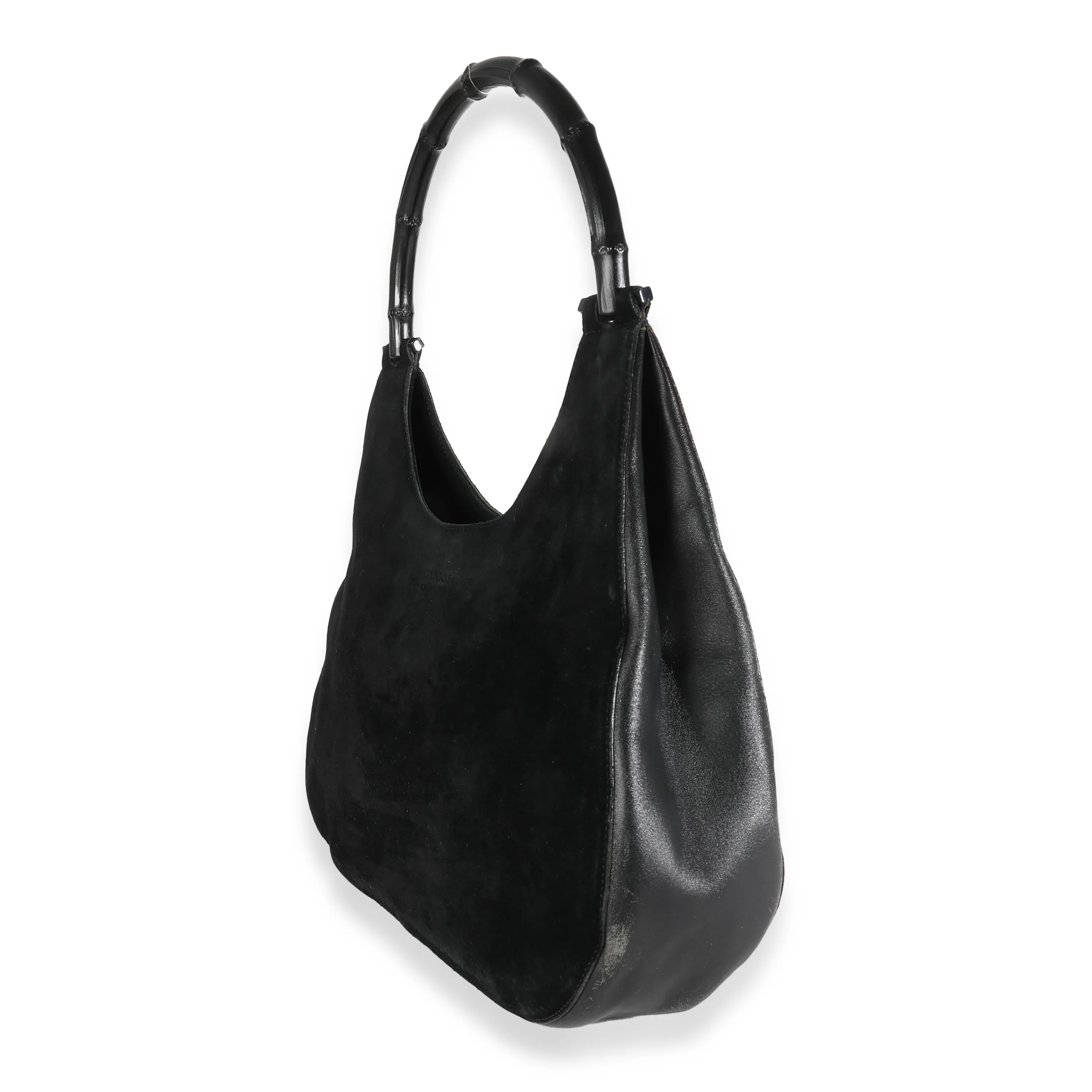 Black Suede Leather Bamboo Hobo - Image 2
