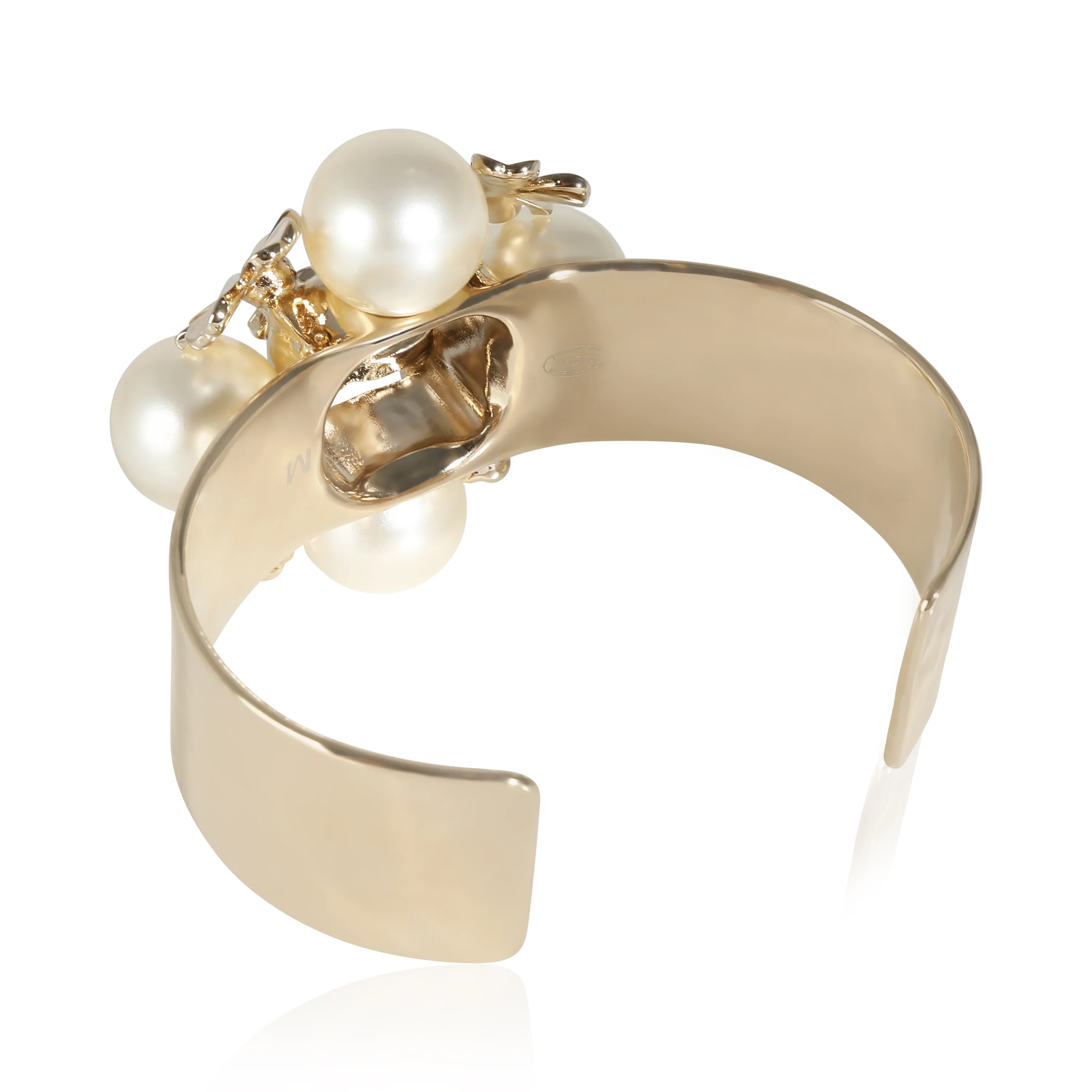 2022 Faux Pearl & CC Clover Cuff Gold Plated Bracelet - Image 3