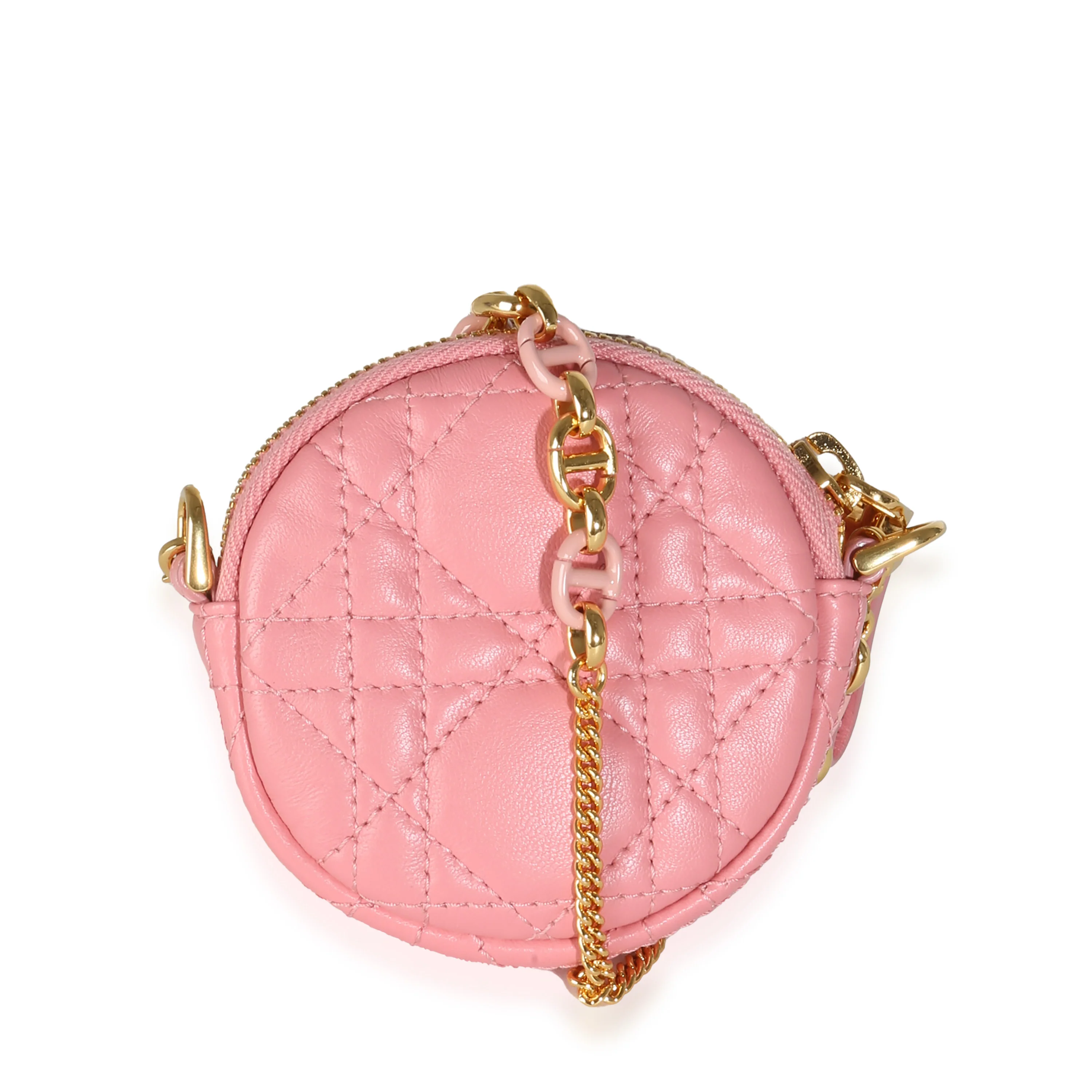 Pink Cannage Lambskin Mini Round Caro Chain Pouch - Image 4