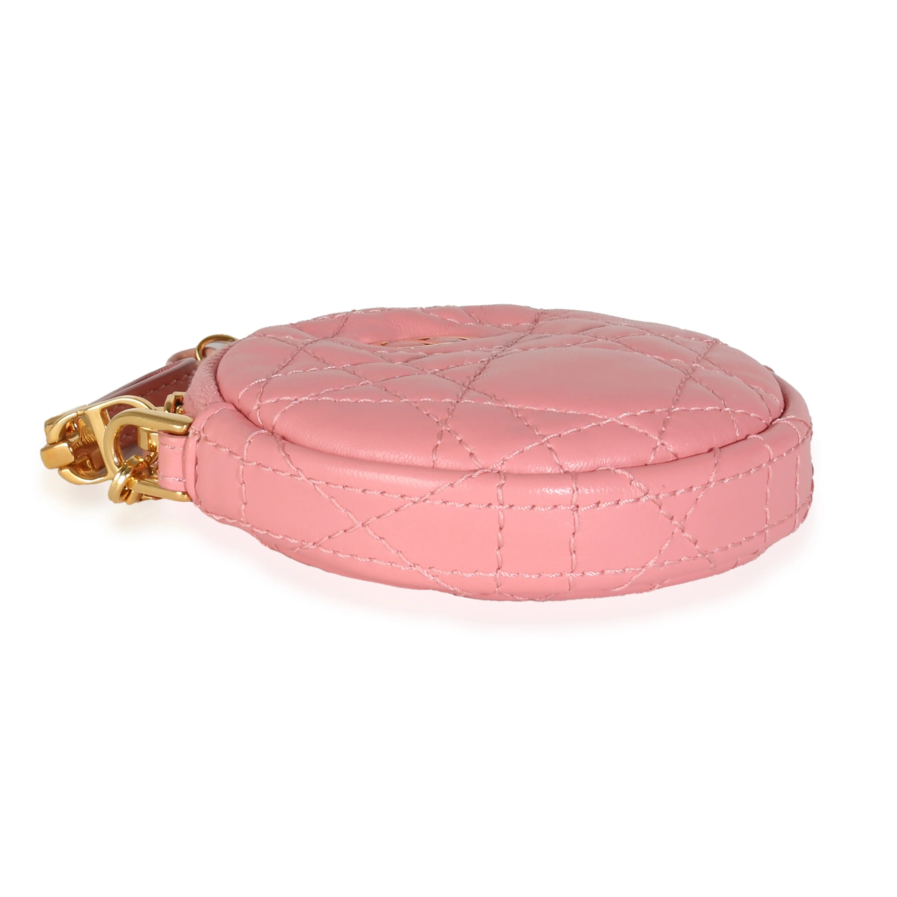 Pink Cannage Lambskin Mini Round Caro Chain Pouch - Image 7