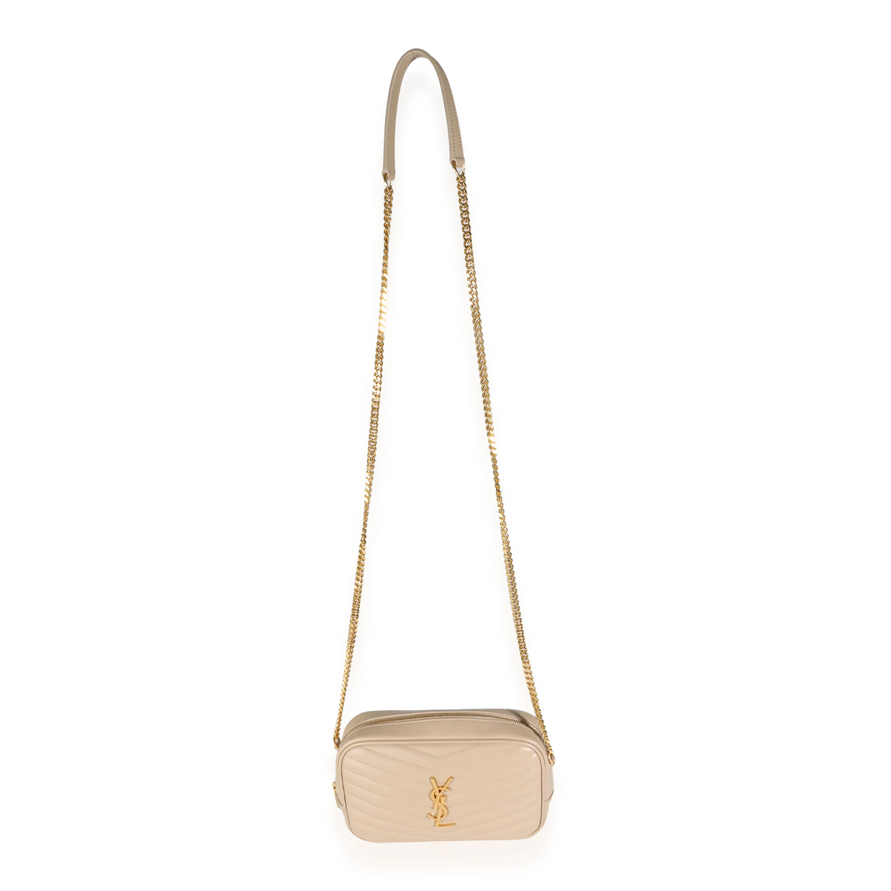 Dark Beige Chevron Calfskin Mini Lou Crossbody Bag - Image 8