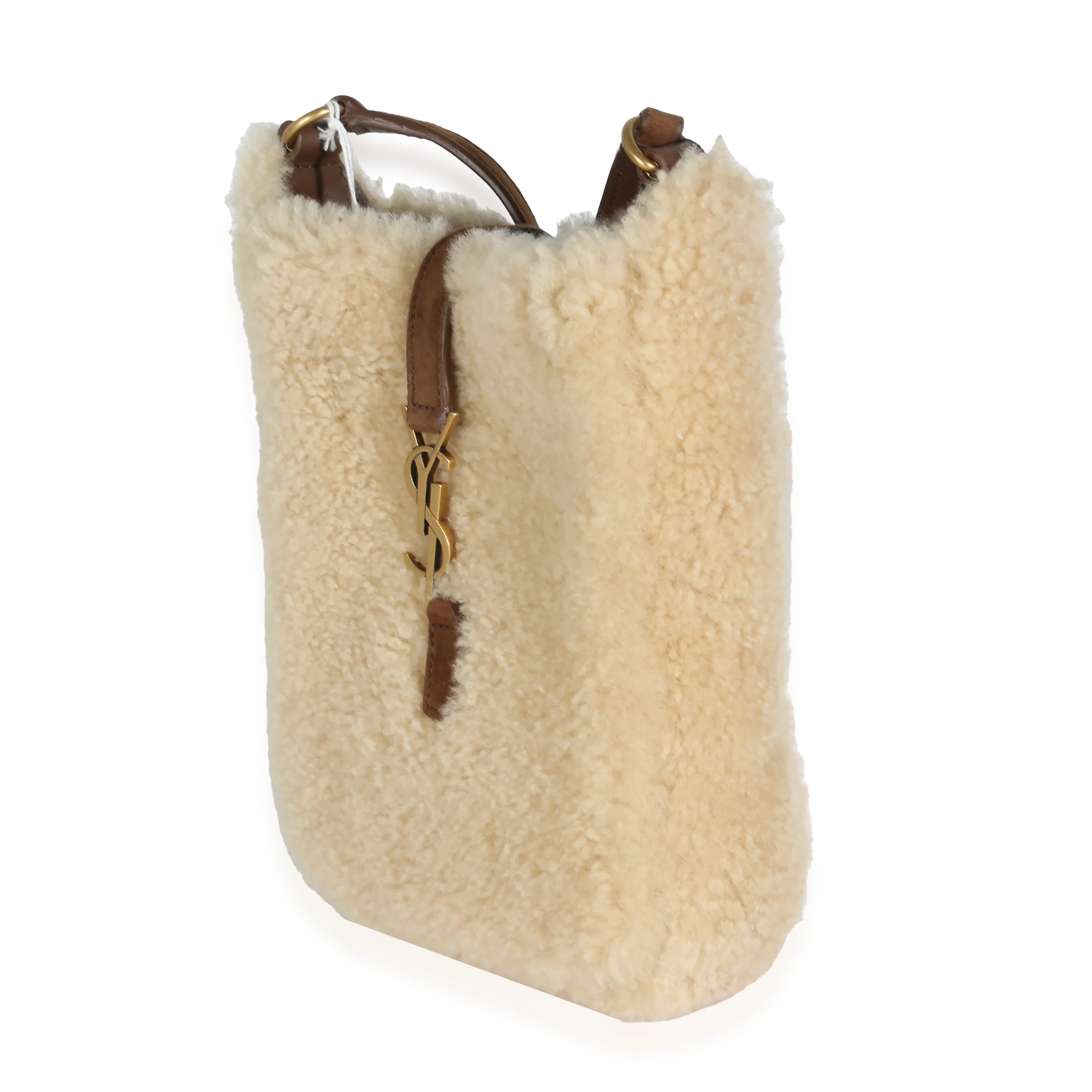 Natural Beige Dark Cigar Shearling Mini Le 5 A 7 Vertical Bag - Image 2
