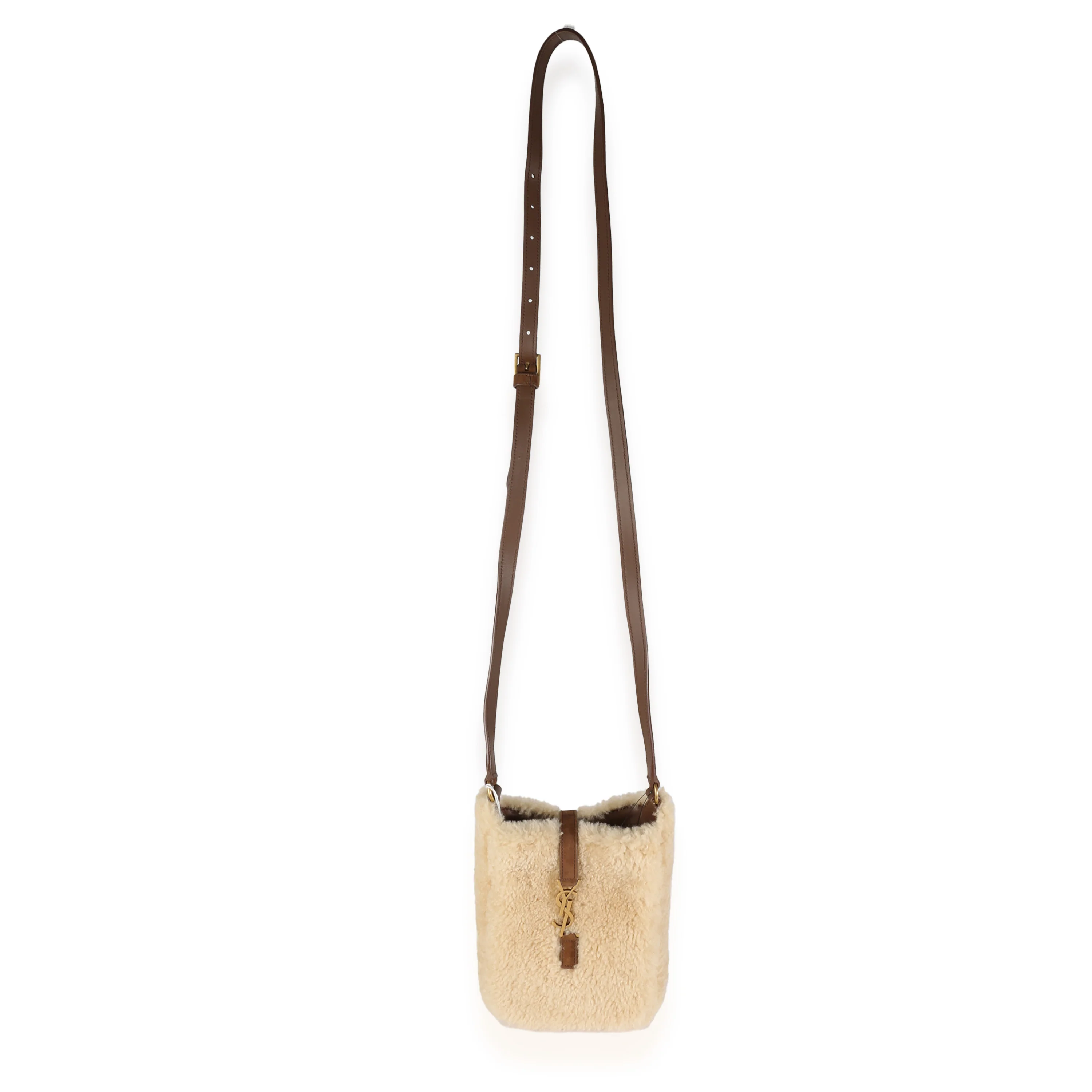 Natural Beige Dark Cigar Shearling Mini Le 5 A 7 Vertical Bag - Image 8