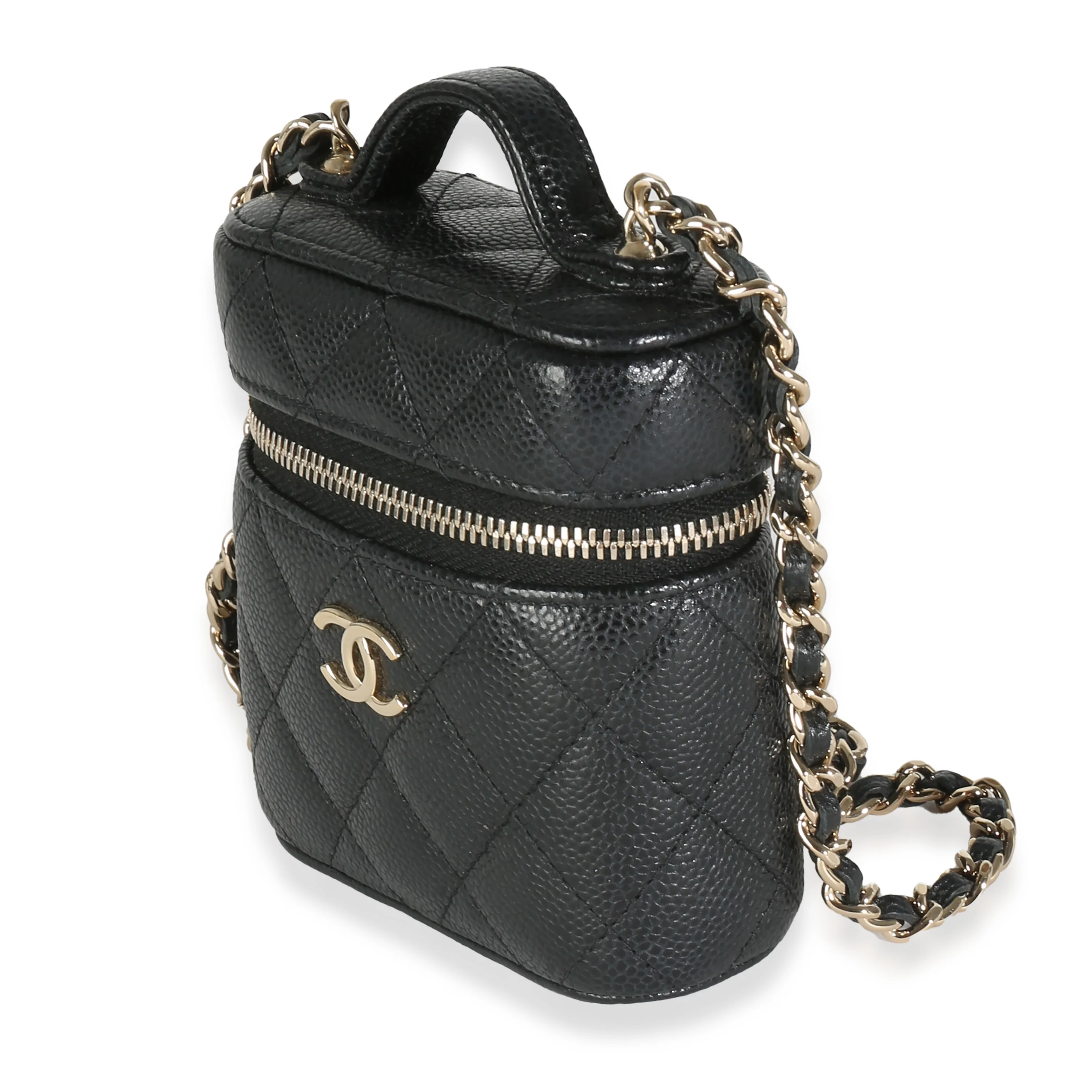 Black Quilted Caviar Small Handle With Care Vanity Case - Image 2