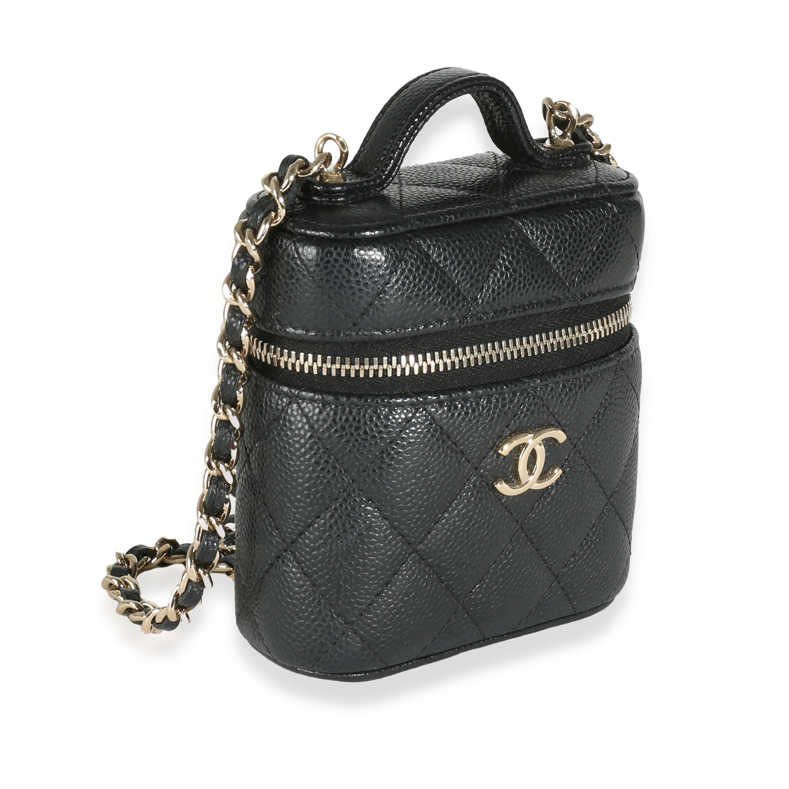 Black Quilted Caviar Small Handle With Care Vanity Case - Image 3