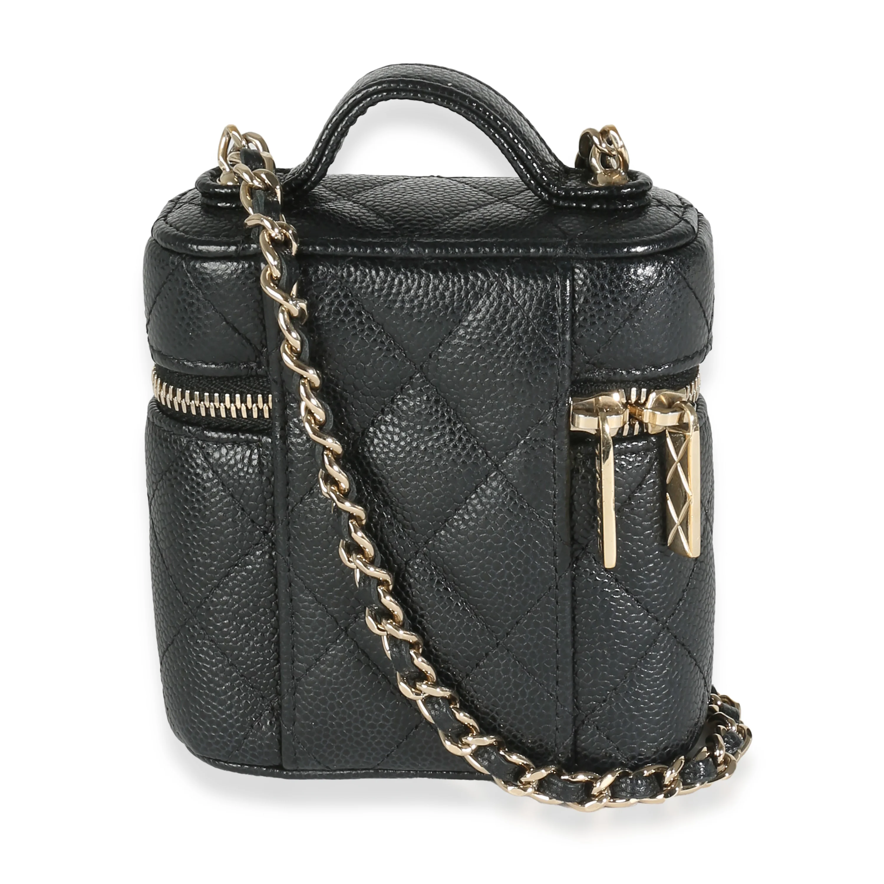 Black Quilted Caviar Small Handle With Care Vanity Case - Image 4