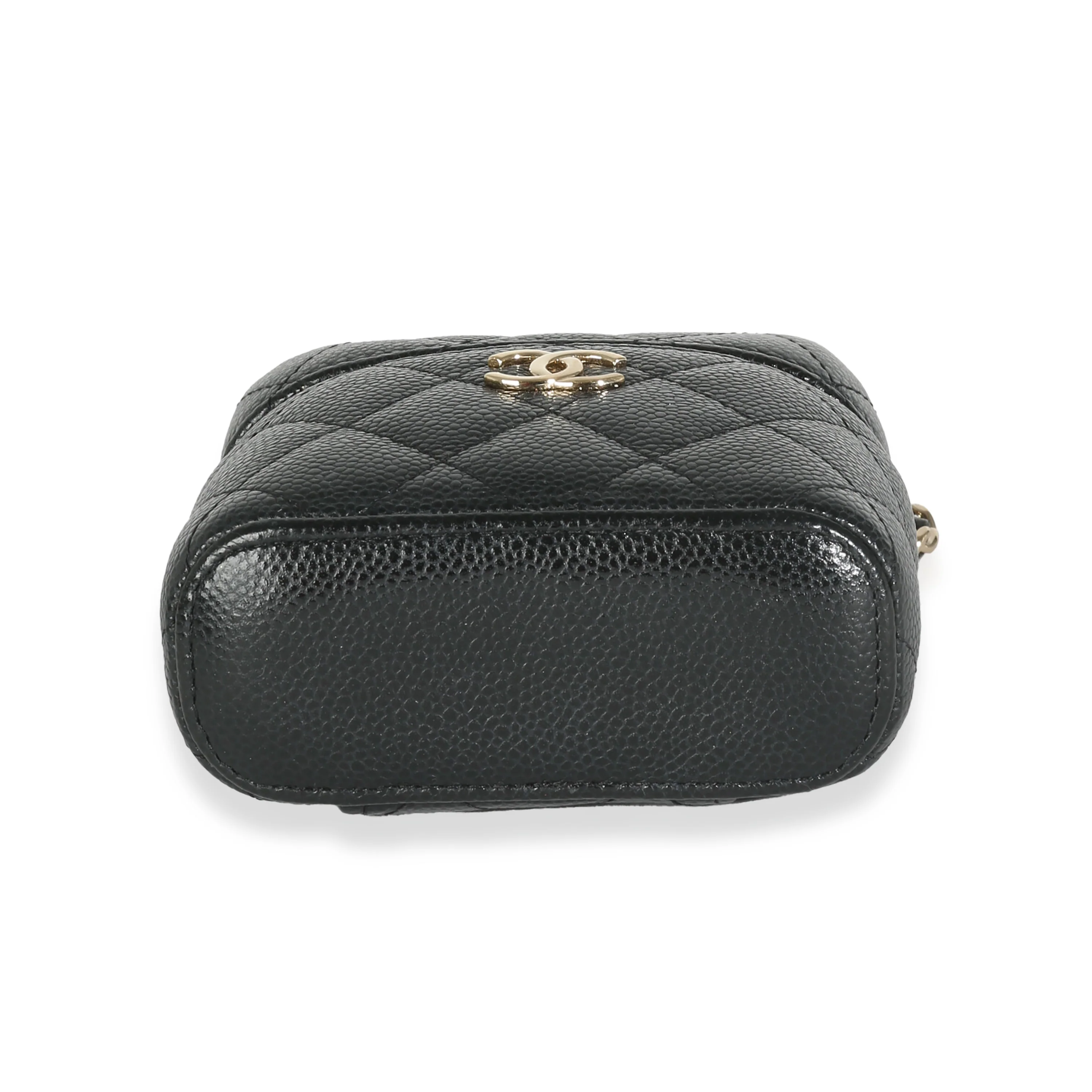 Black Quilted Caviar Small Handle With Care Vanity Case - Image 5