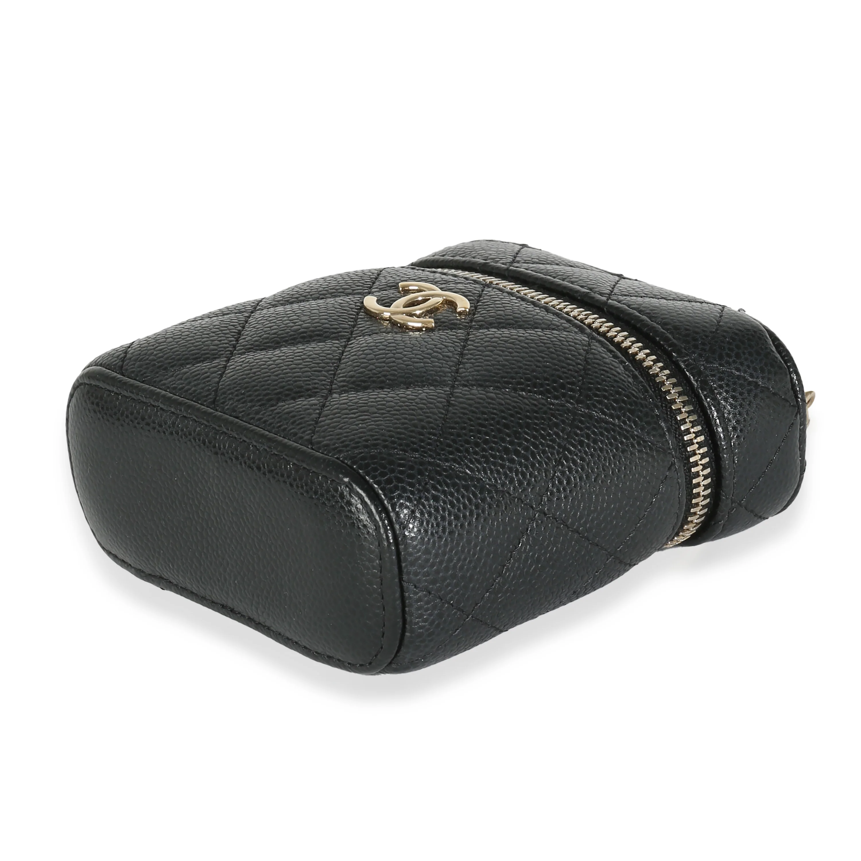 Black Quilted Caviar Small Handle With Care Vanity Case - Image 7