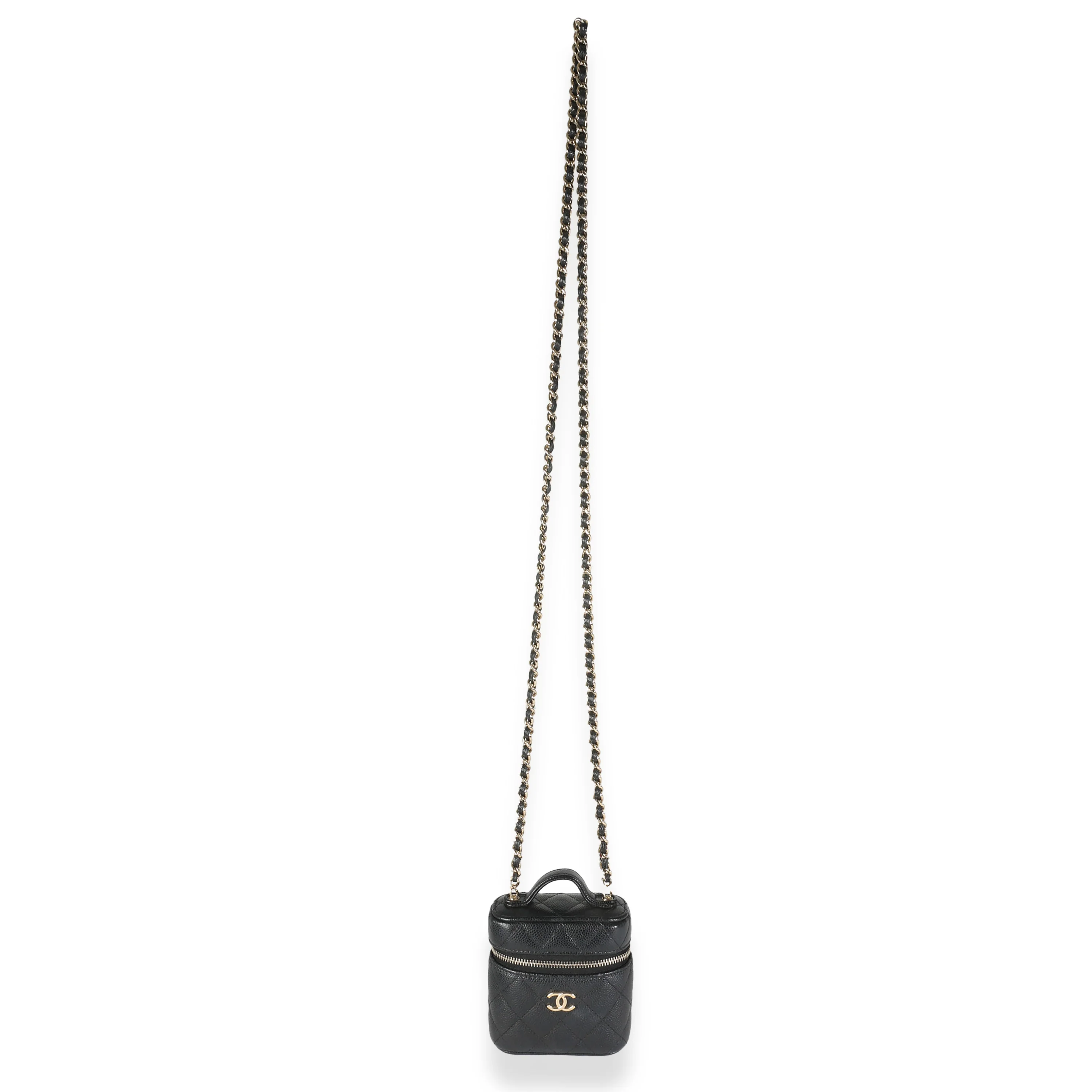 Black Quilted Caviar Small Handle With Care Vanity Case - Image 8