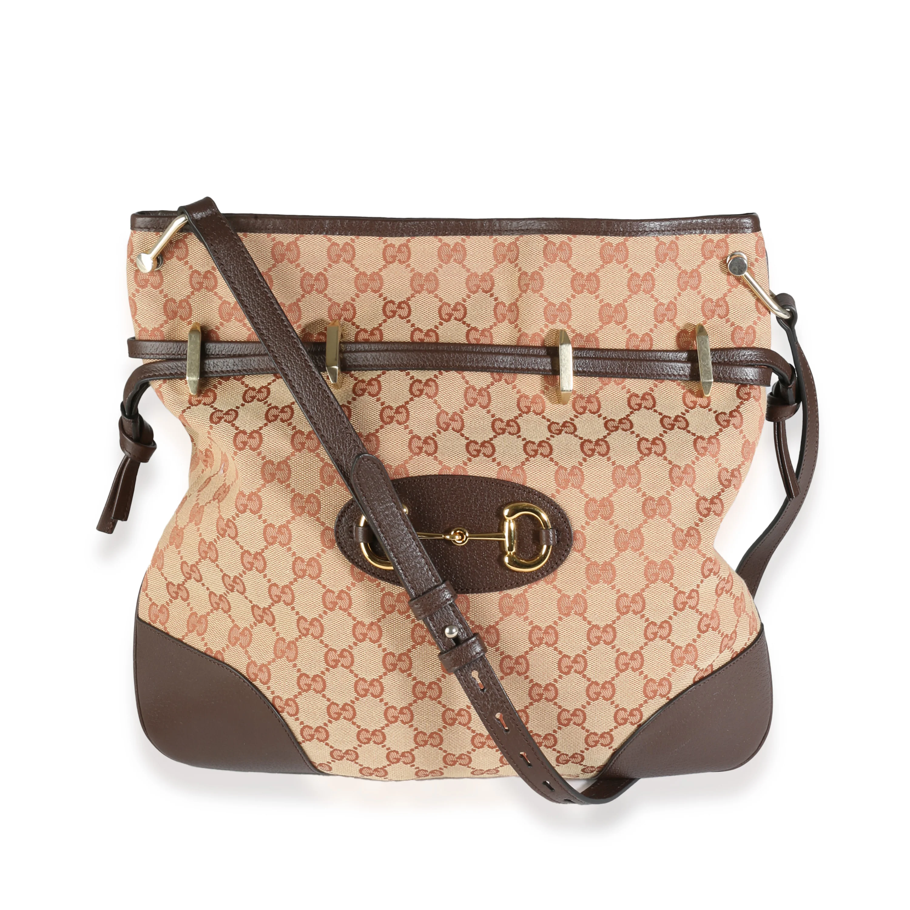Beige GG Canvas Textured Dollar Calfskin Horsebit 1955 Top Messenger