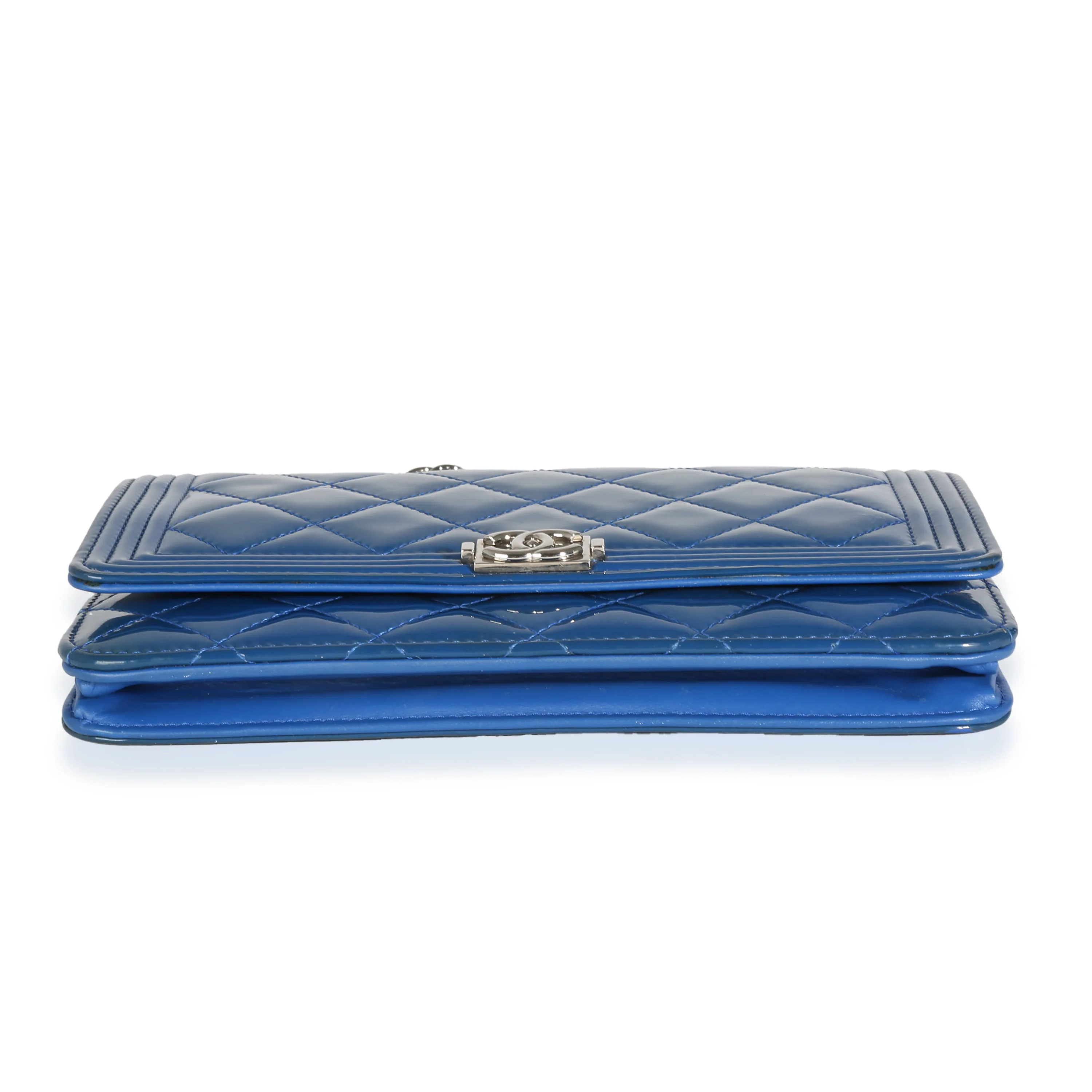 Blue Quilted Patent Boy Wallet On Chain - Image 5