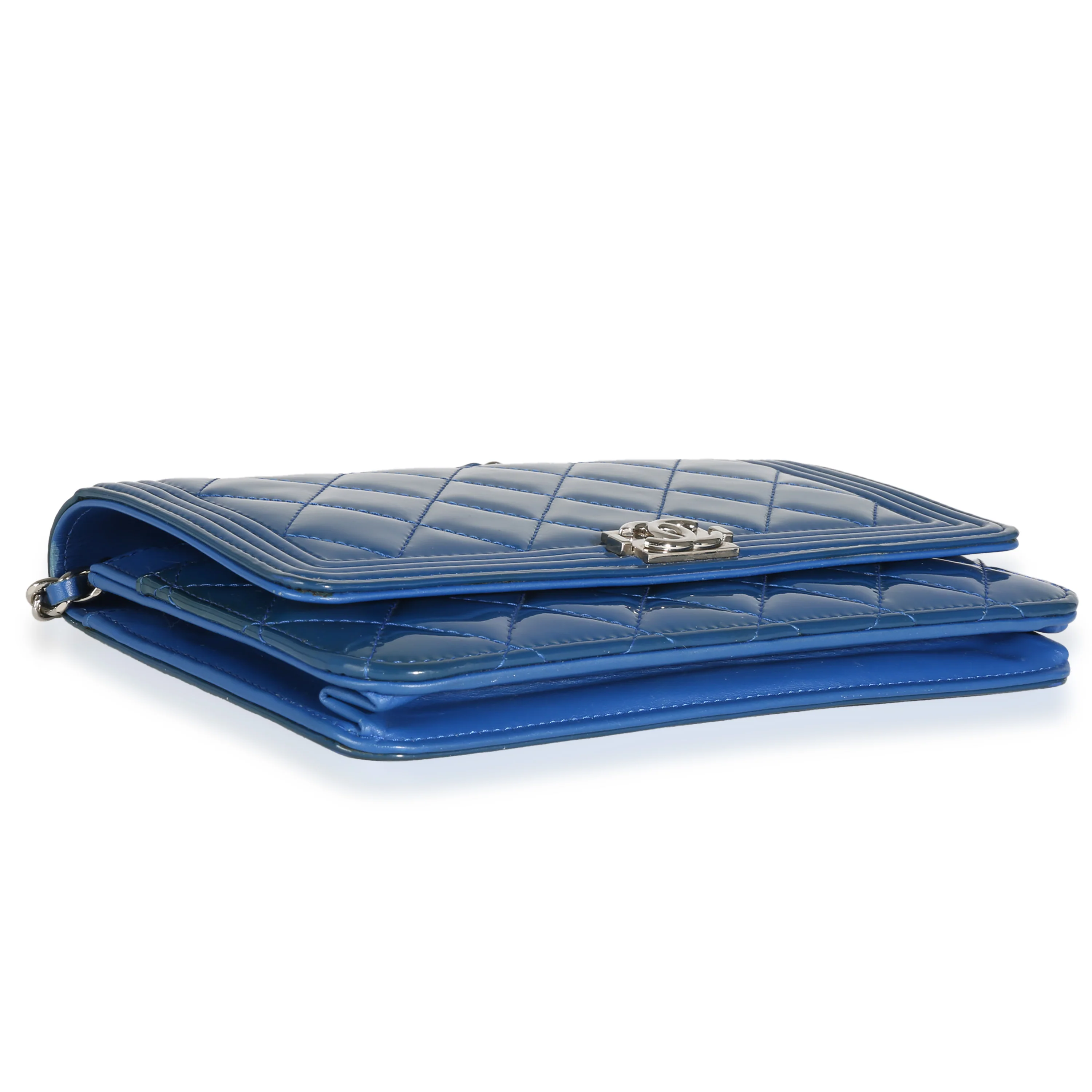 Blue Quilted Patent Boy Wallet On Chain - Image 6