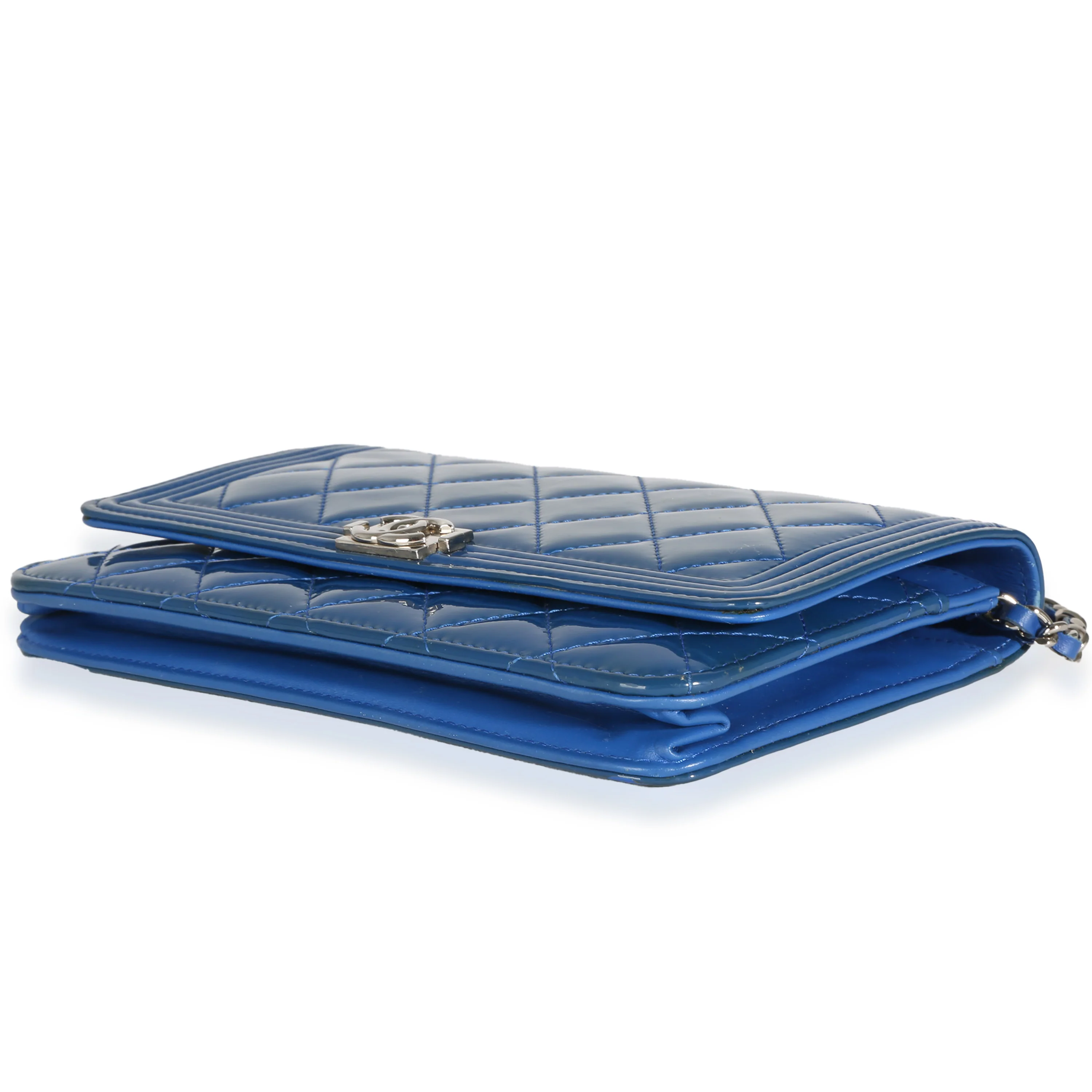 Blue Quilted Patent Boy Wallet On Chain - Image 7