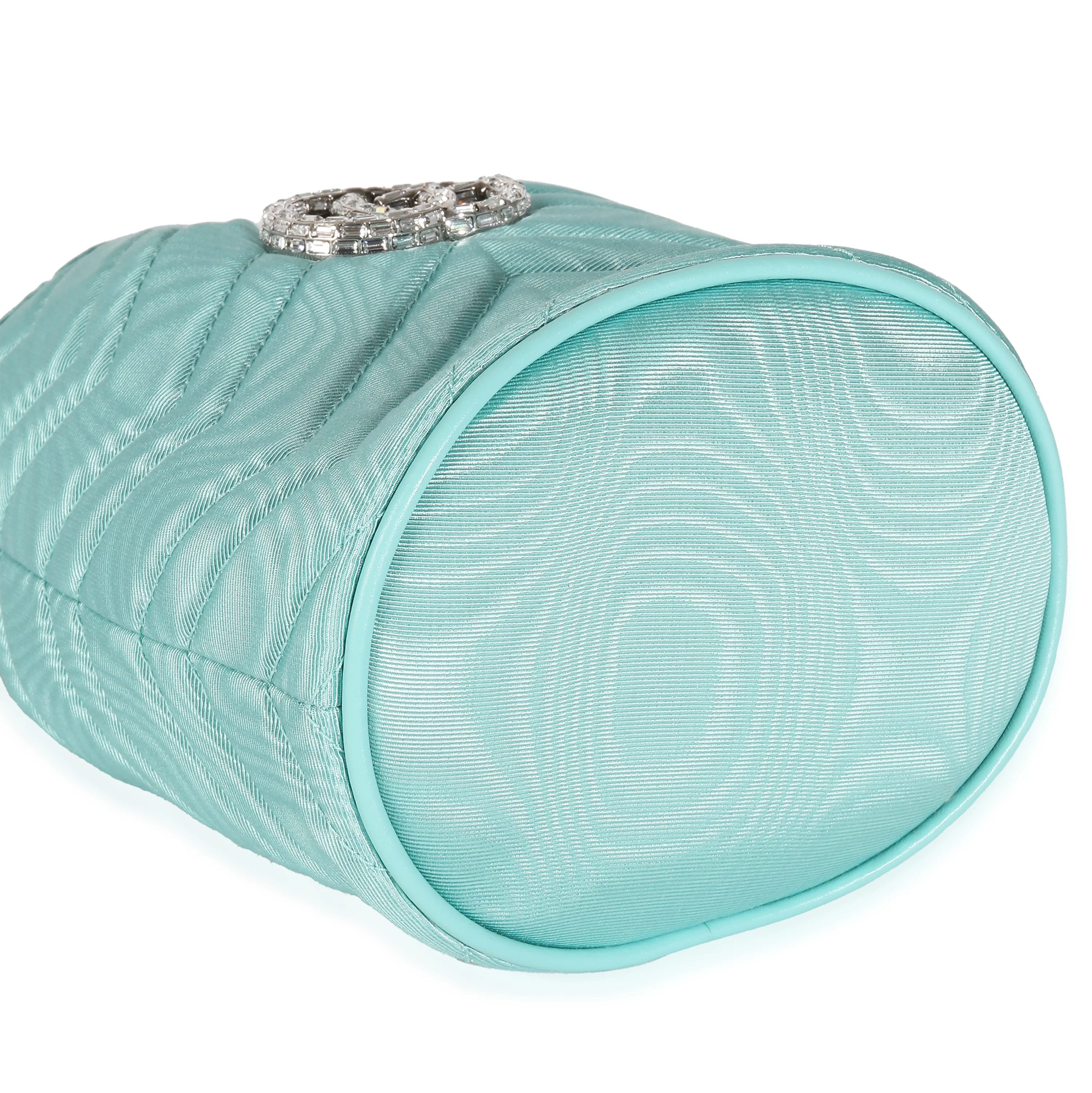 Blue Moire Fabric Matelasse Crystal GG Mini Marmont Bucket Bag - Image 5