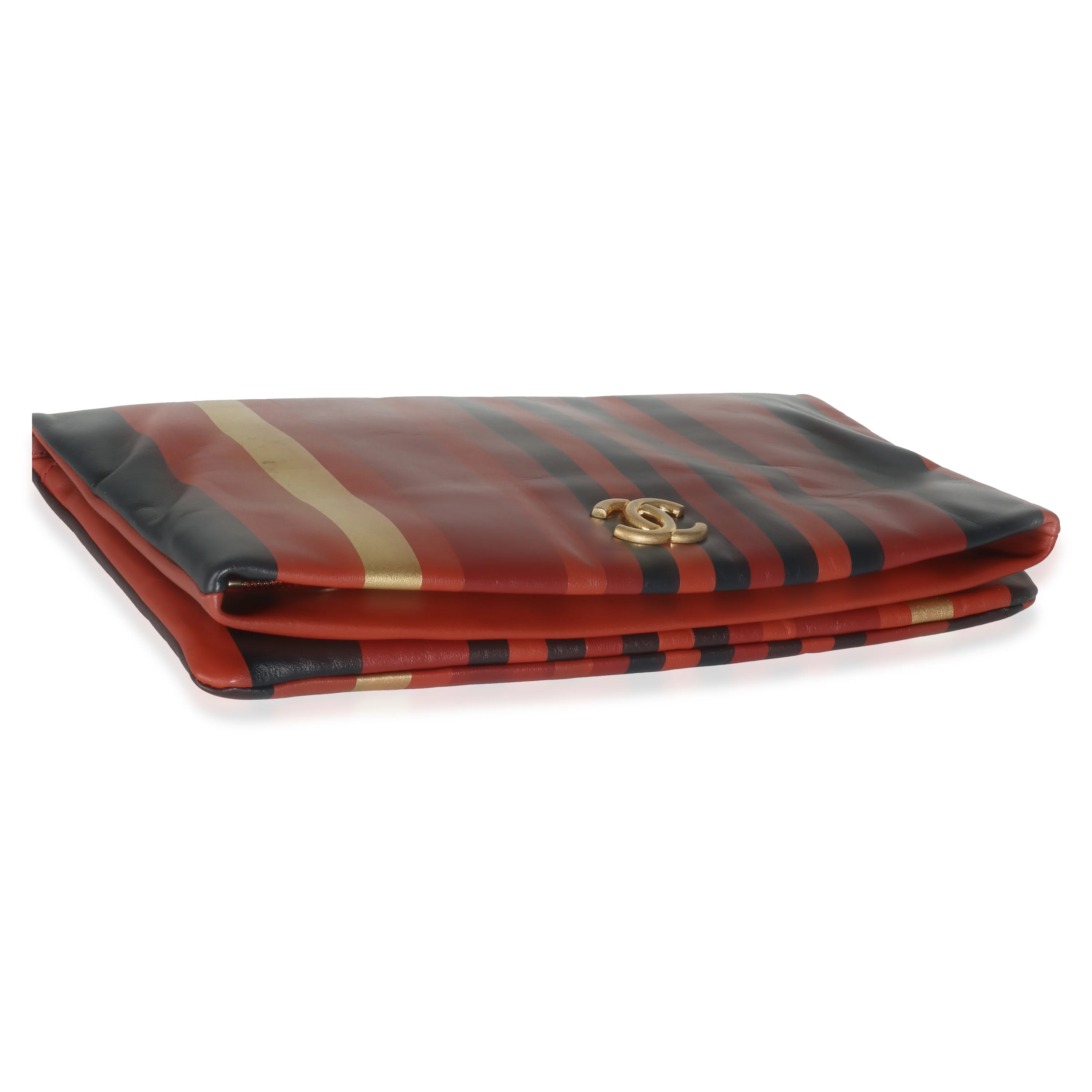 Paris Greece Black Gold Burgundy Stripe Calfskin CC Flap Clutch - Image 6