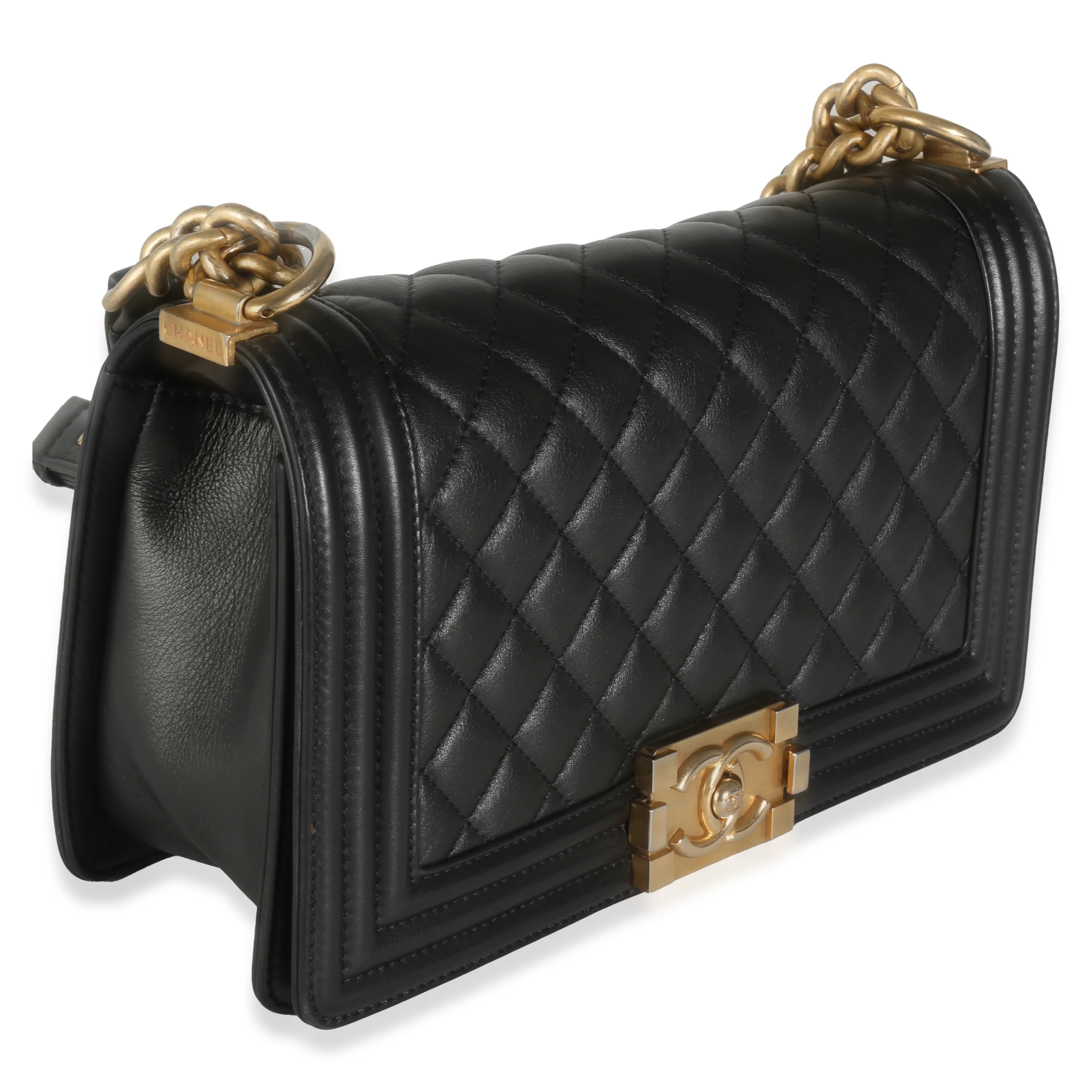 Black Quilted Lambskin Medium Boy Bag - Image 3