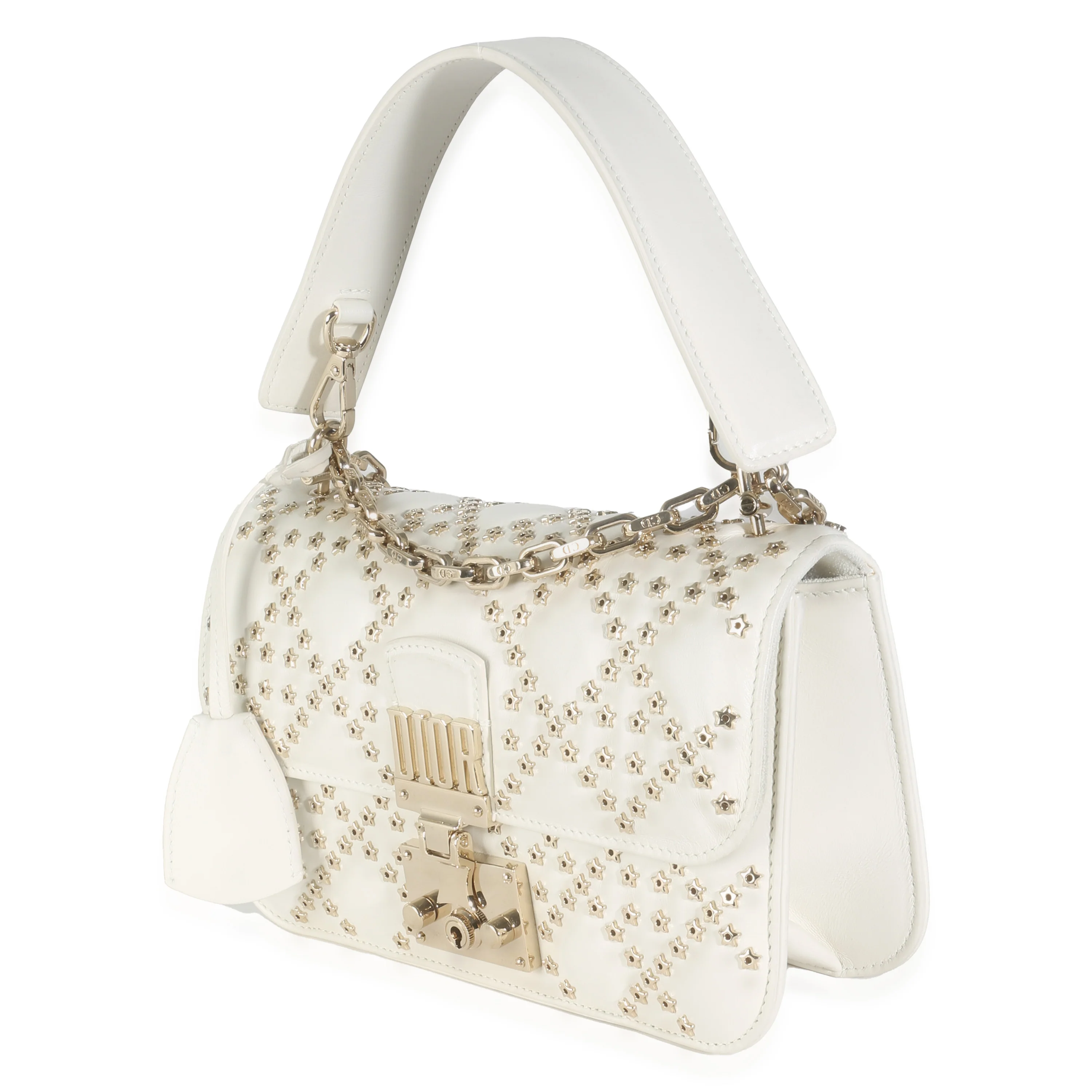 White Lambskin Star Studded Cannage Dioraddict Flap Bag - Image 2