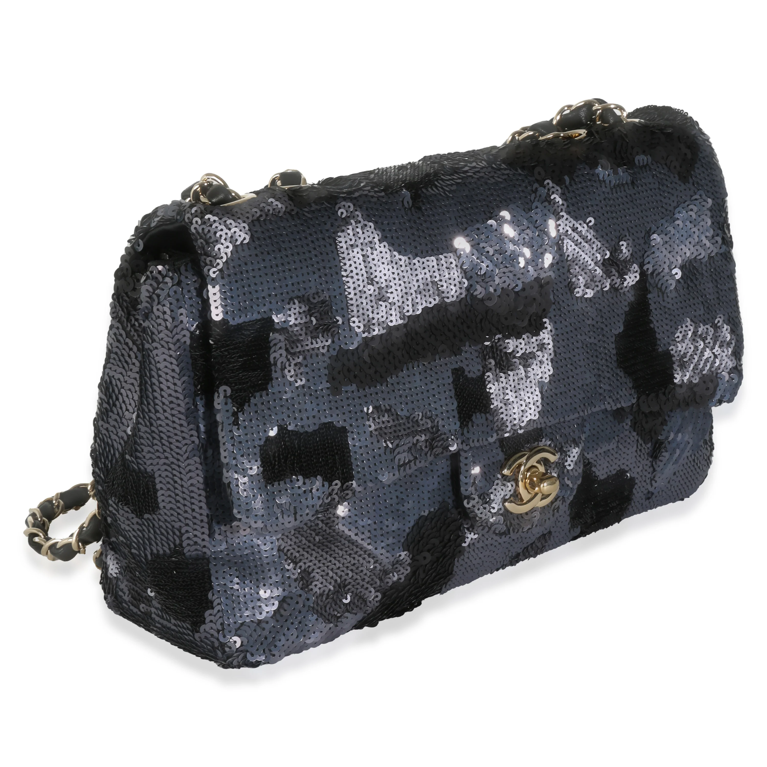 Black Navy Camo Sequin Medium Single Flap Bag - Image 3