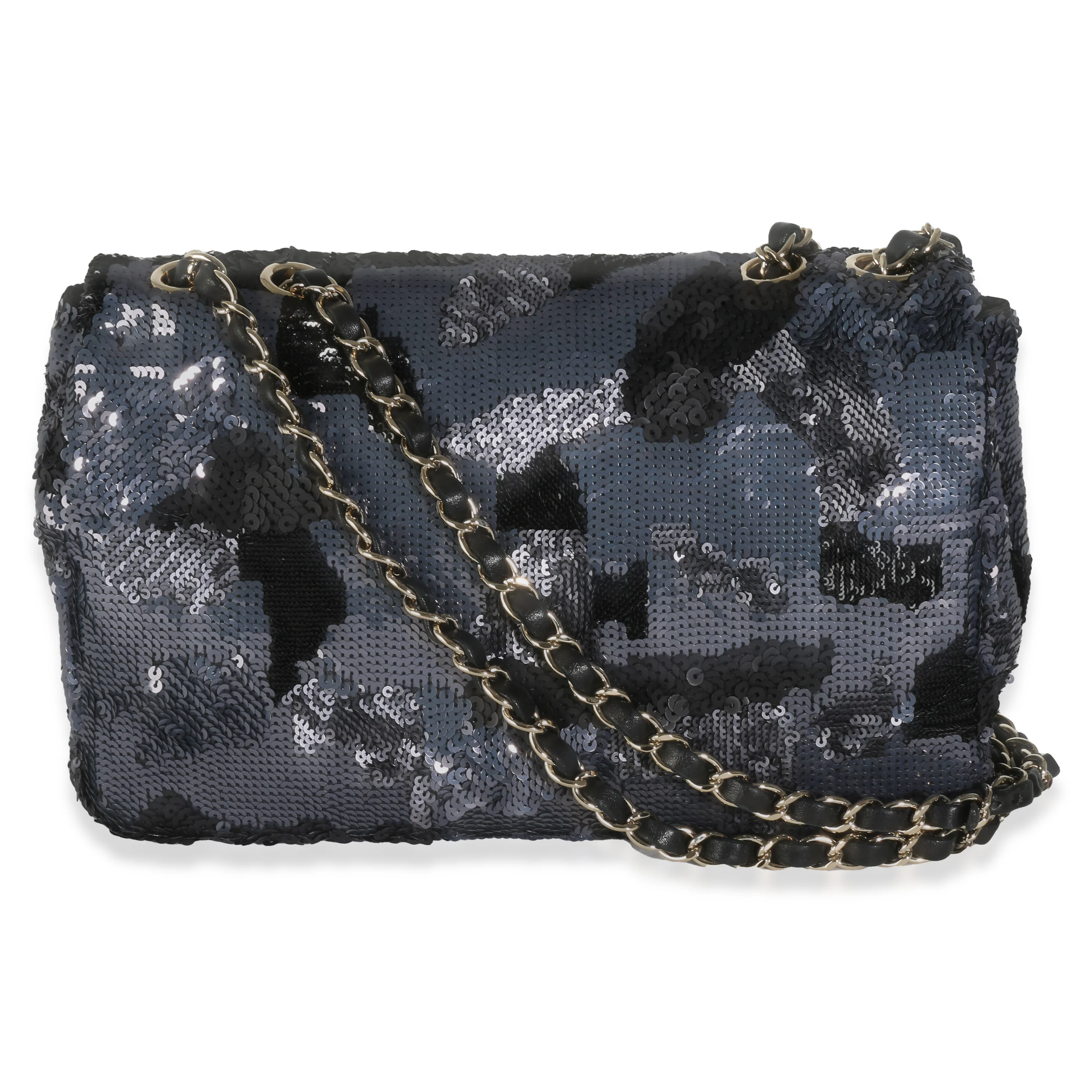 Black Navy Camo Sequin Medium Single Flap Bag - Image 4