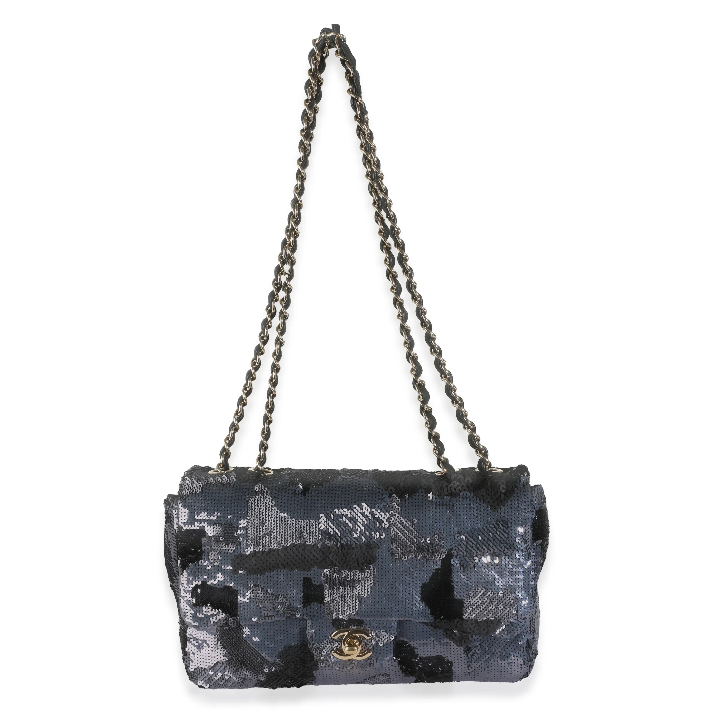 Black Navy Camo Sequin Medium Single Flap Bag - Image 8