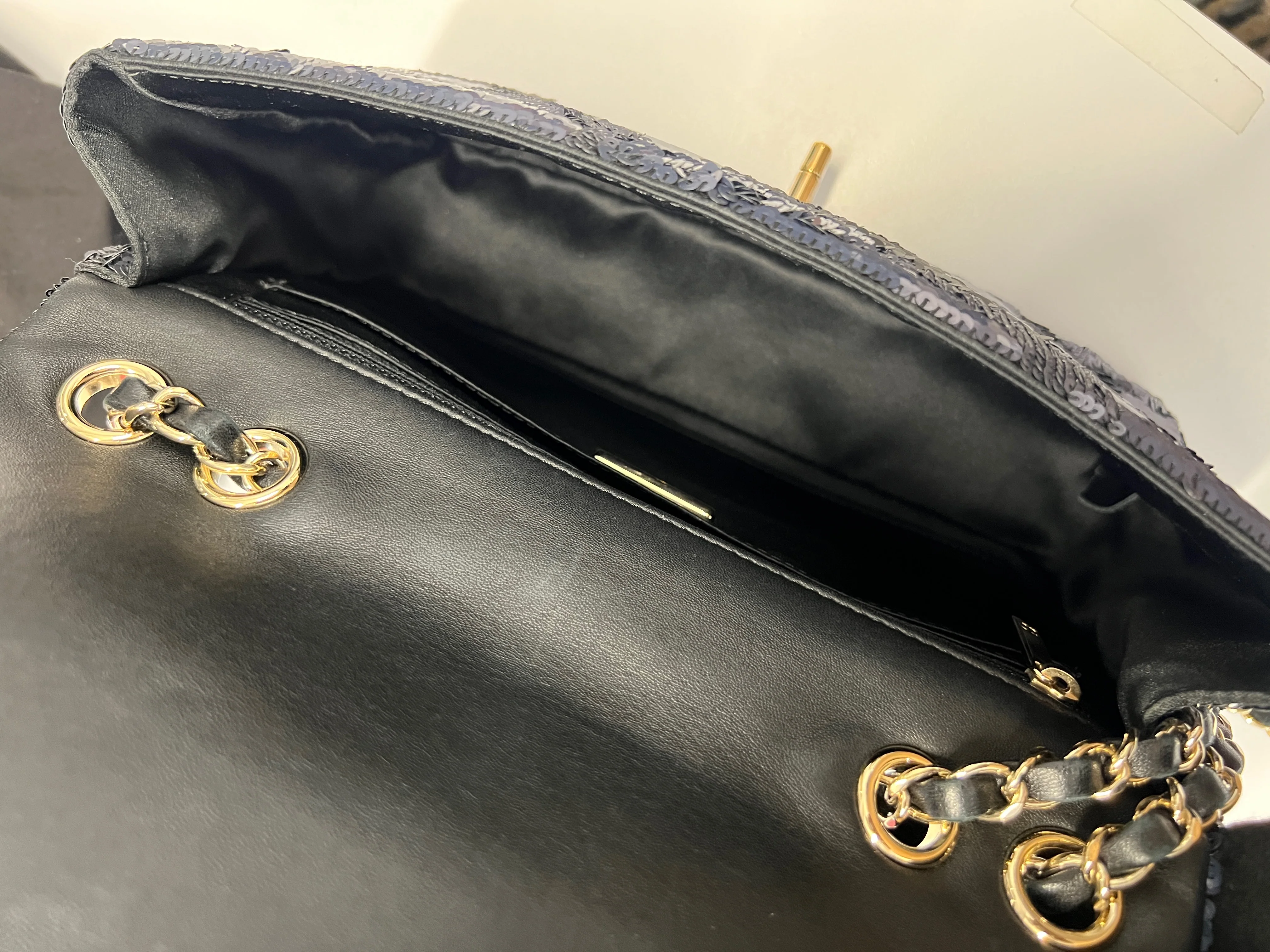 Black Navy Camo Sequin Medium Single Flap Bag - Image 9