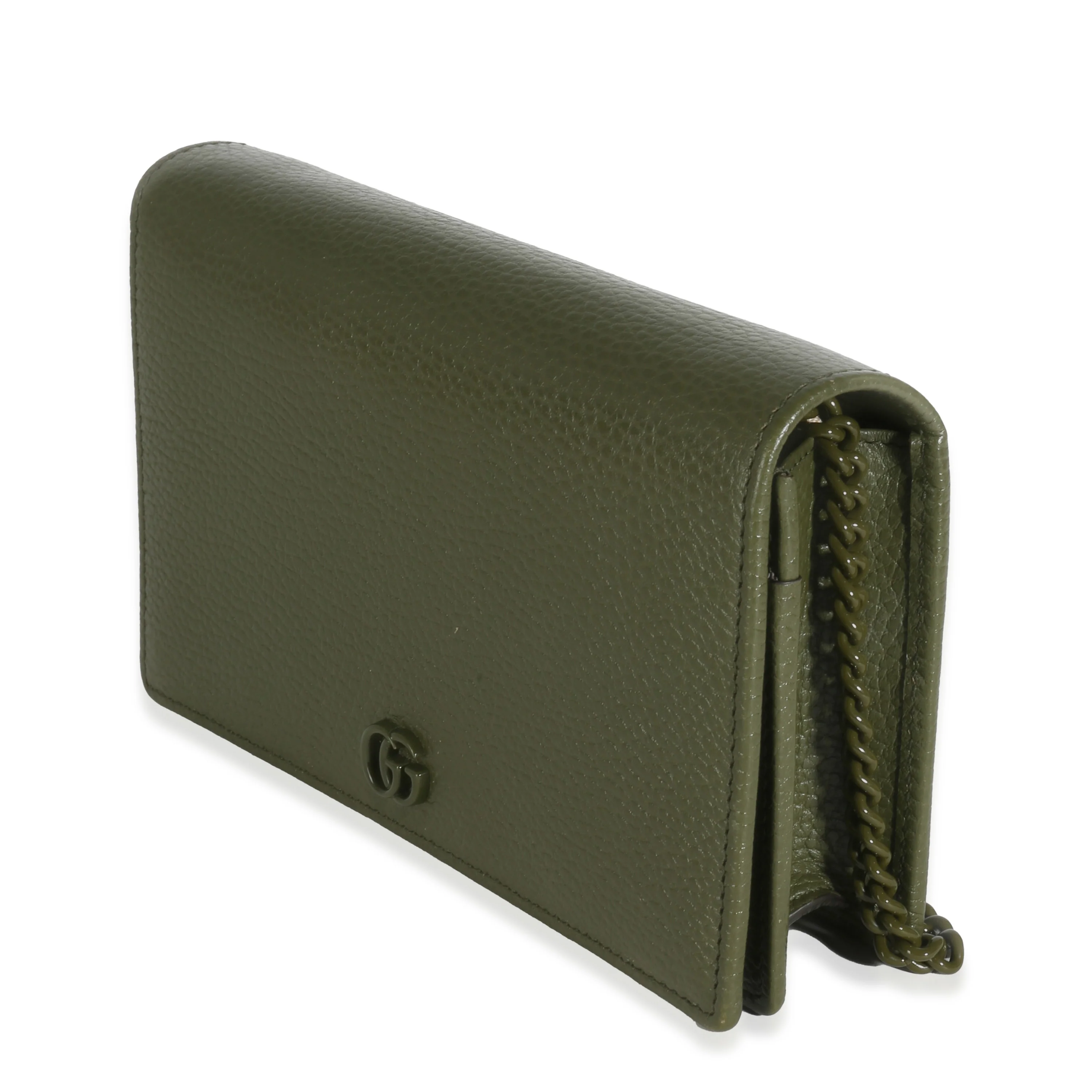 Green Dollar Calfskin Enamel GG Monochrome Marmont Chain Wallet - Image 2