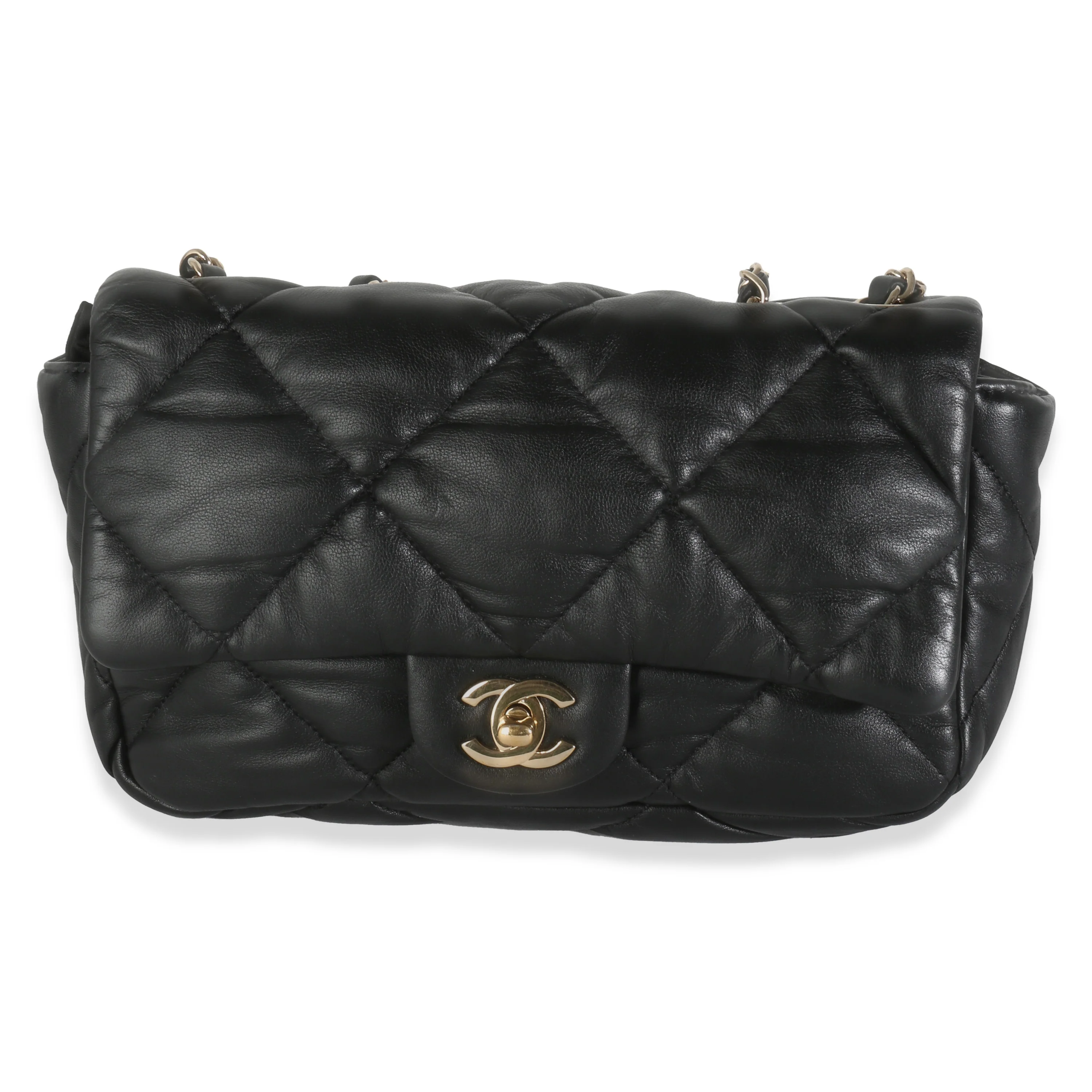 Black Quilted Calfskin Medium Bubbly Flap Bag