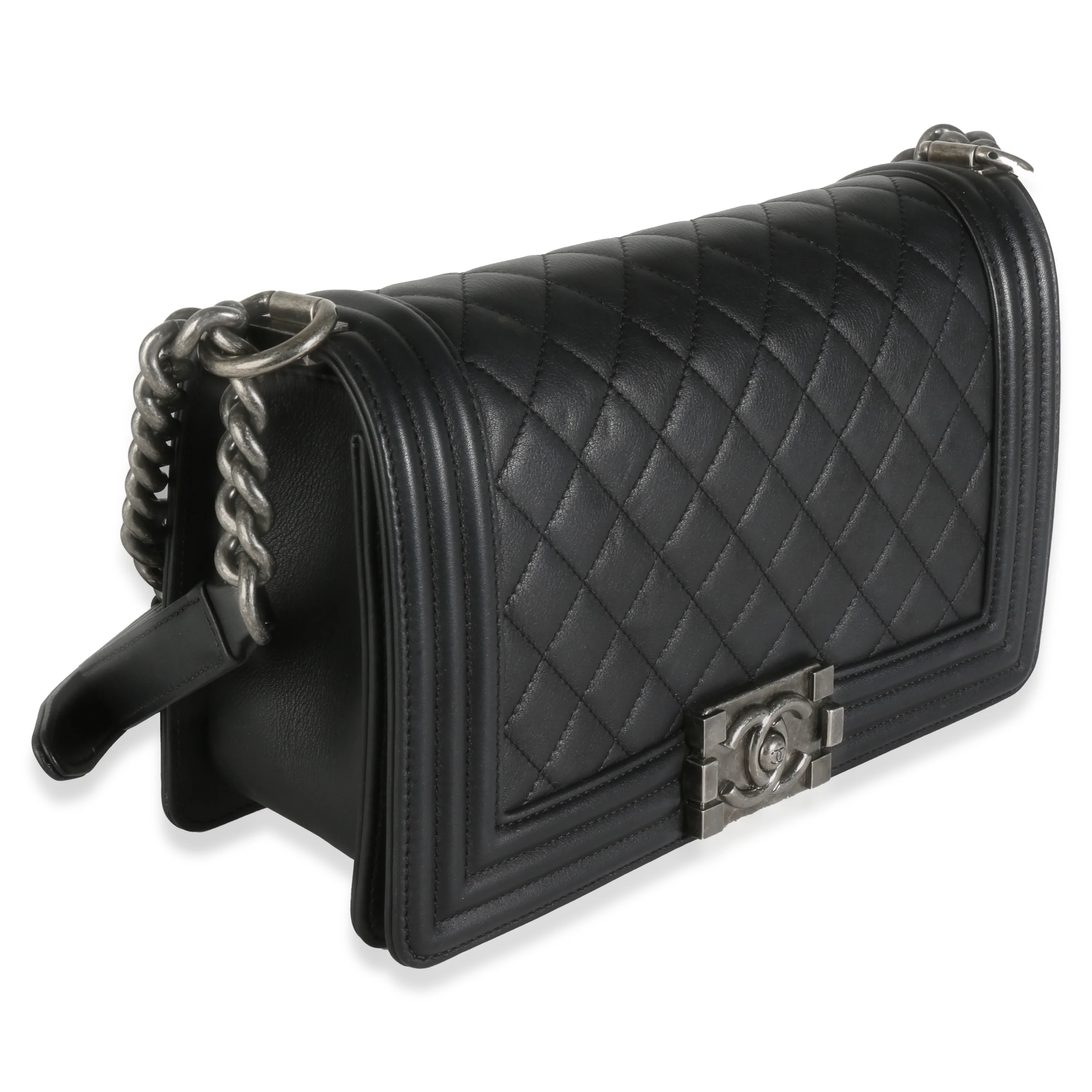 Black Quilted Lambskin Medium Boy Bag - Image 3