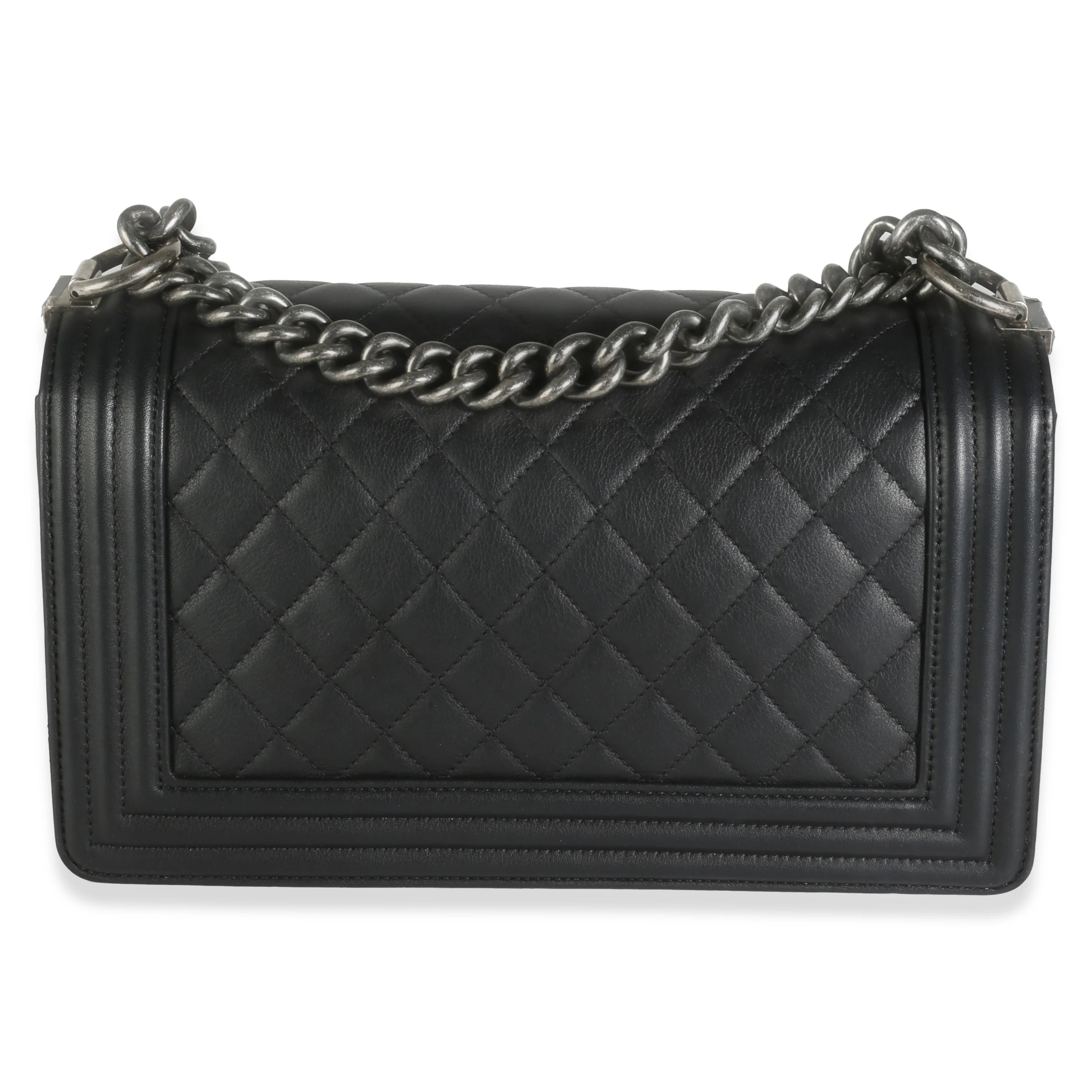 Black Quilted Lambskin Medium Boy Bag - Image 4