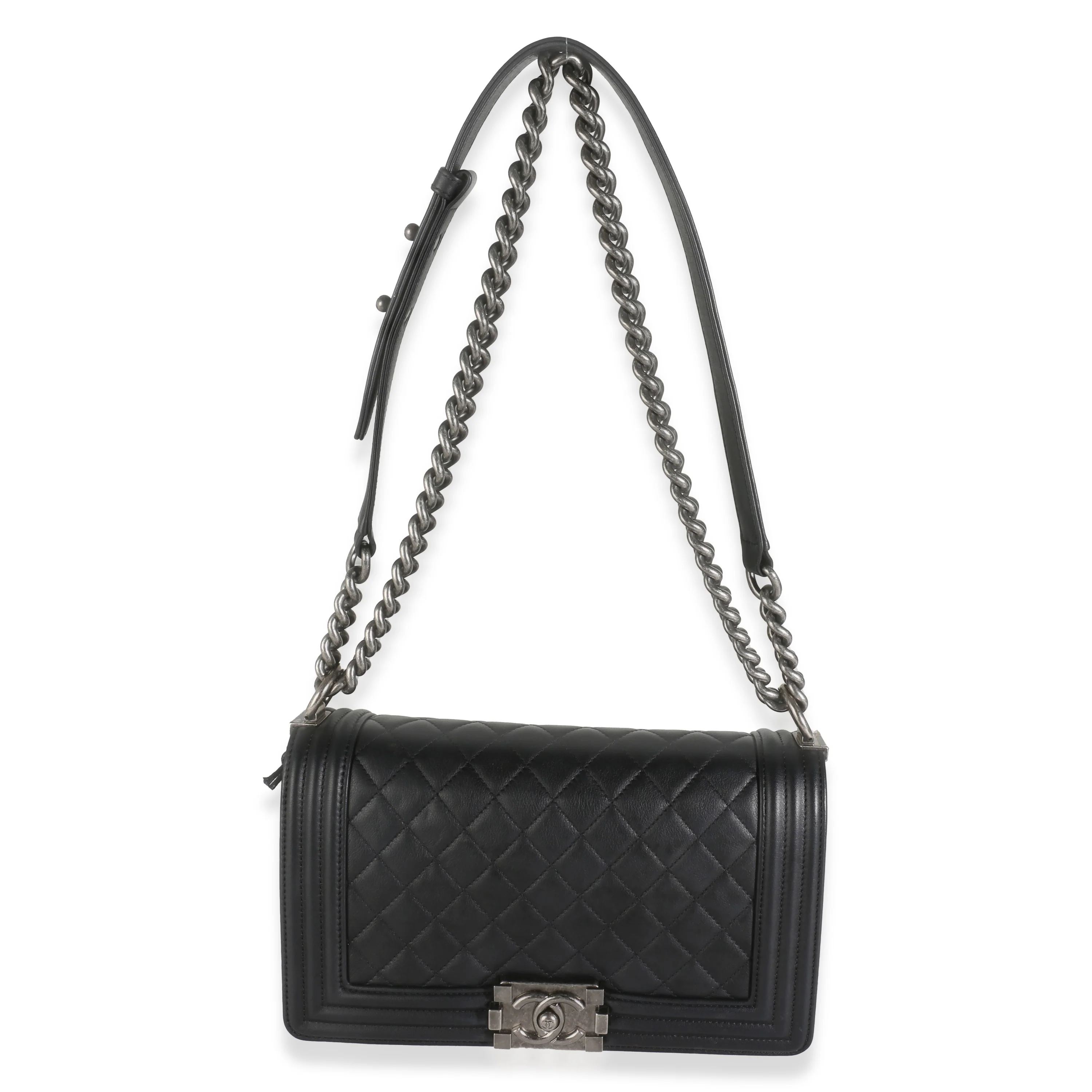 Black Quilted Lambskin Medium Boy Bag - Image 8