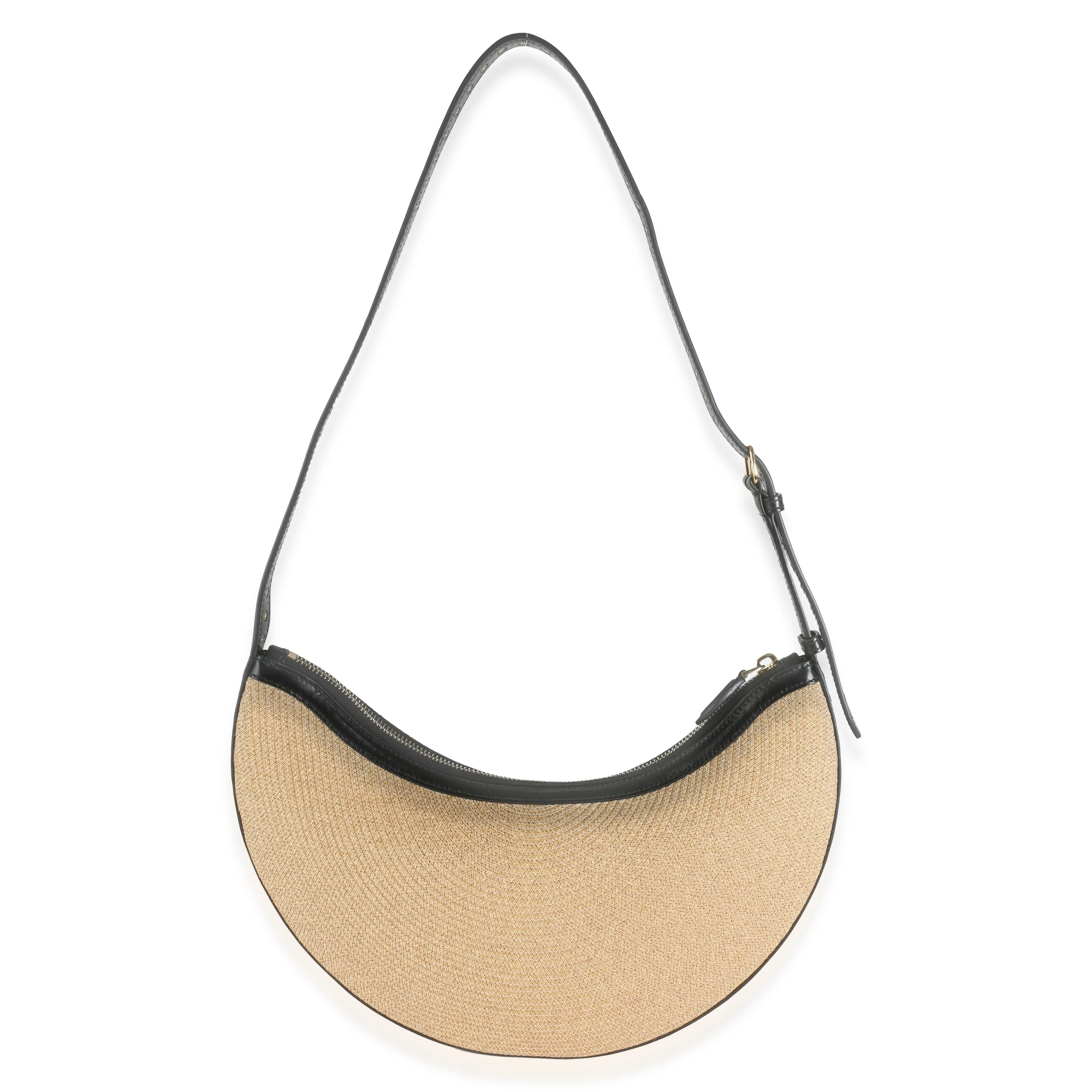 Black Beige Paper Straw One Piece Demi Lune Bag - Image 6