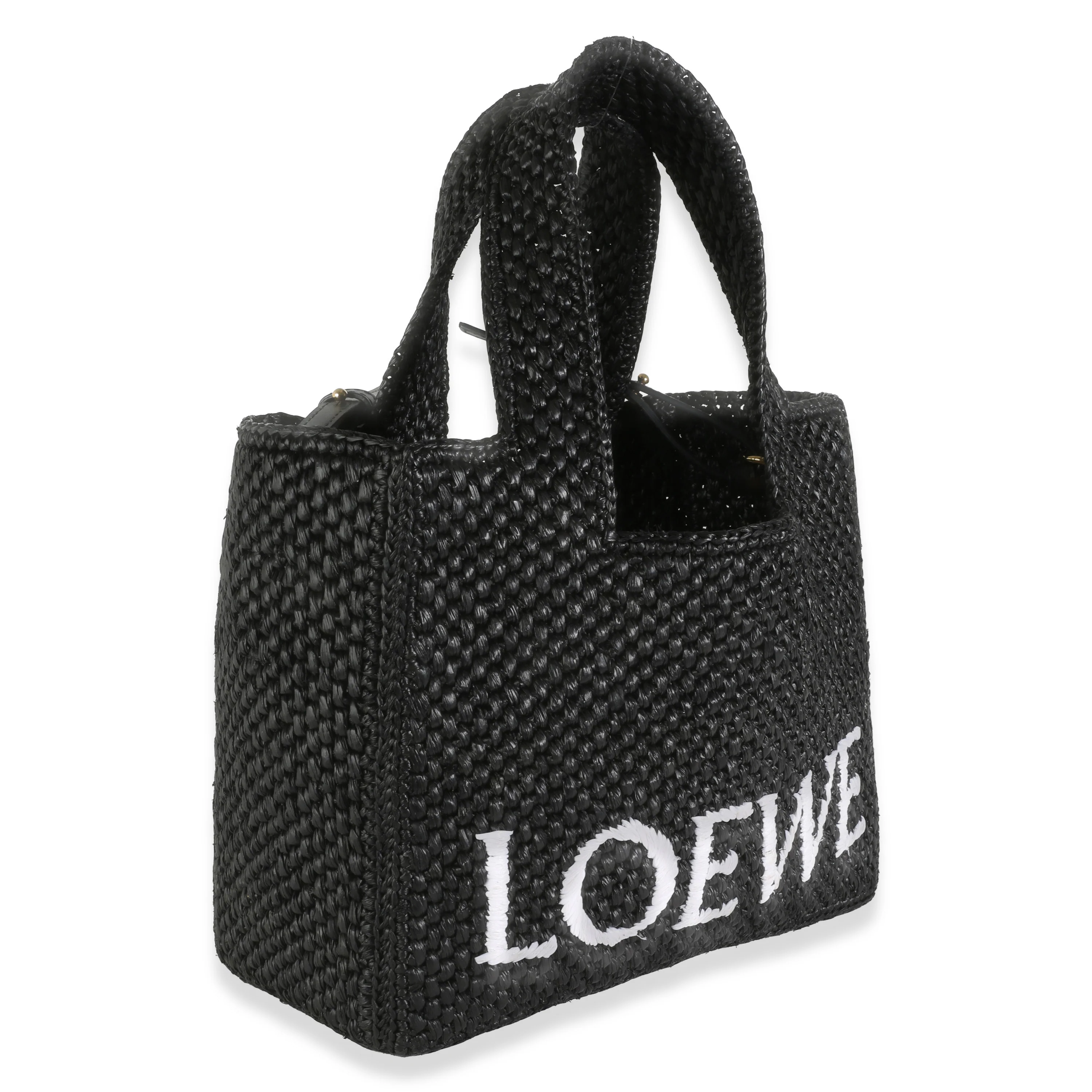 Black Raffia Blend Small Loewe Font Tote - Image 3