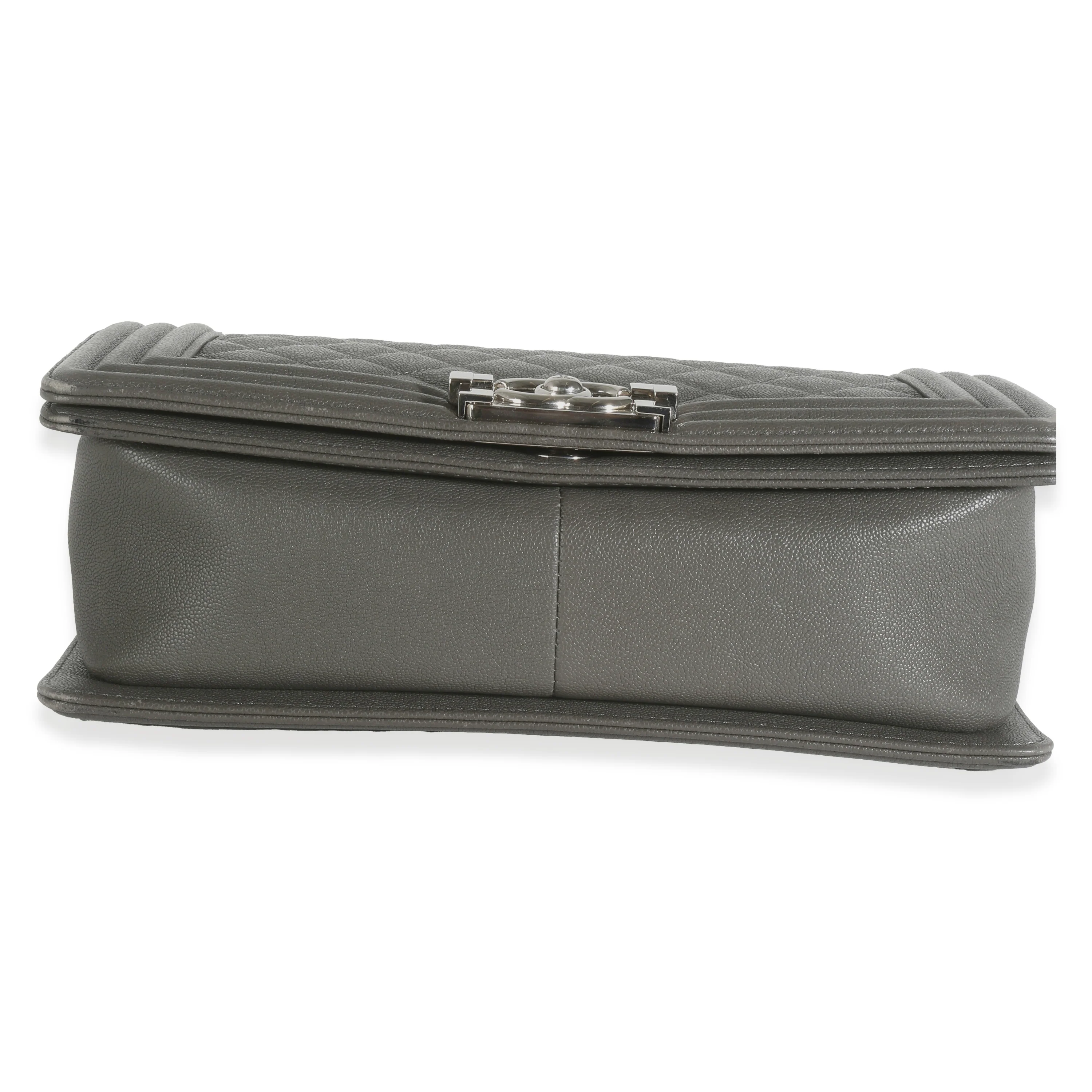 Grey Quilted Caviar Medium Boy Handbag - Image 5