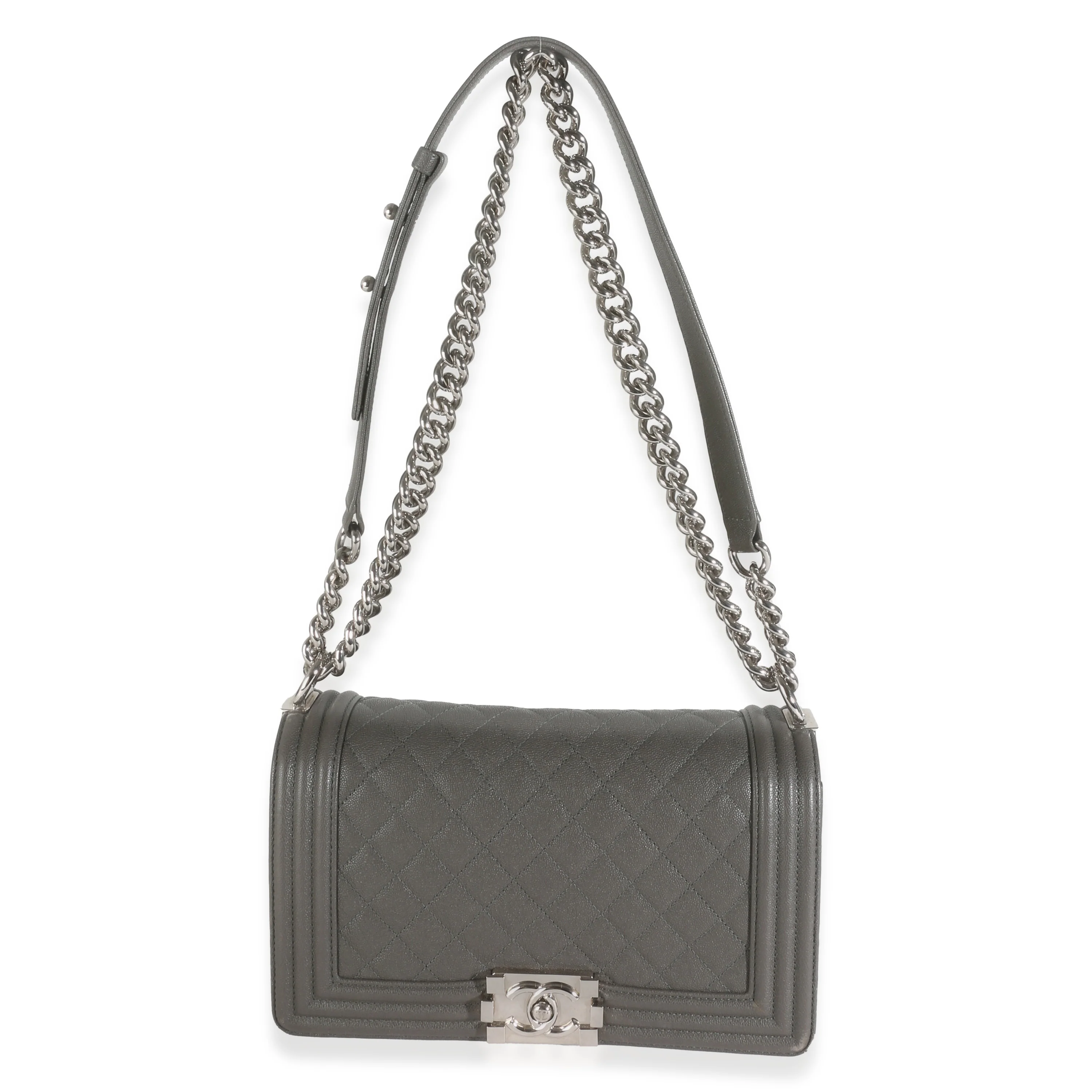 Grey Quilted Caviar Medium Boy Handbag - Image 8