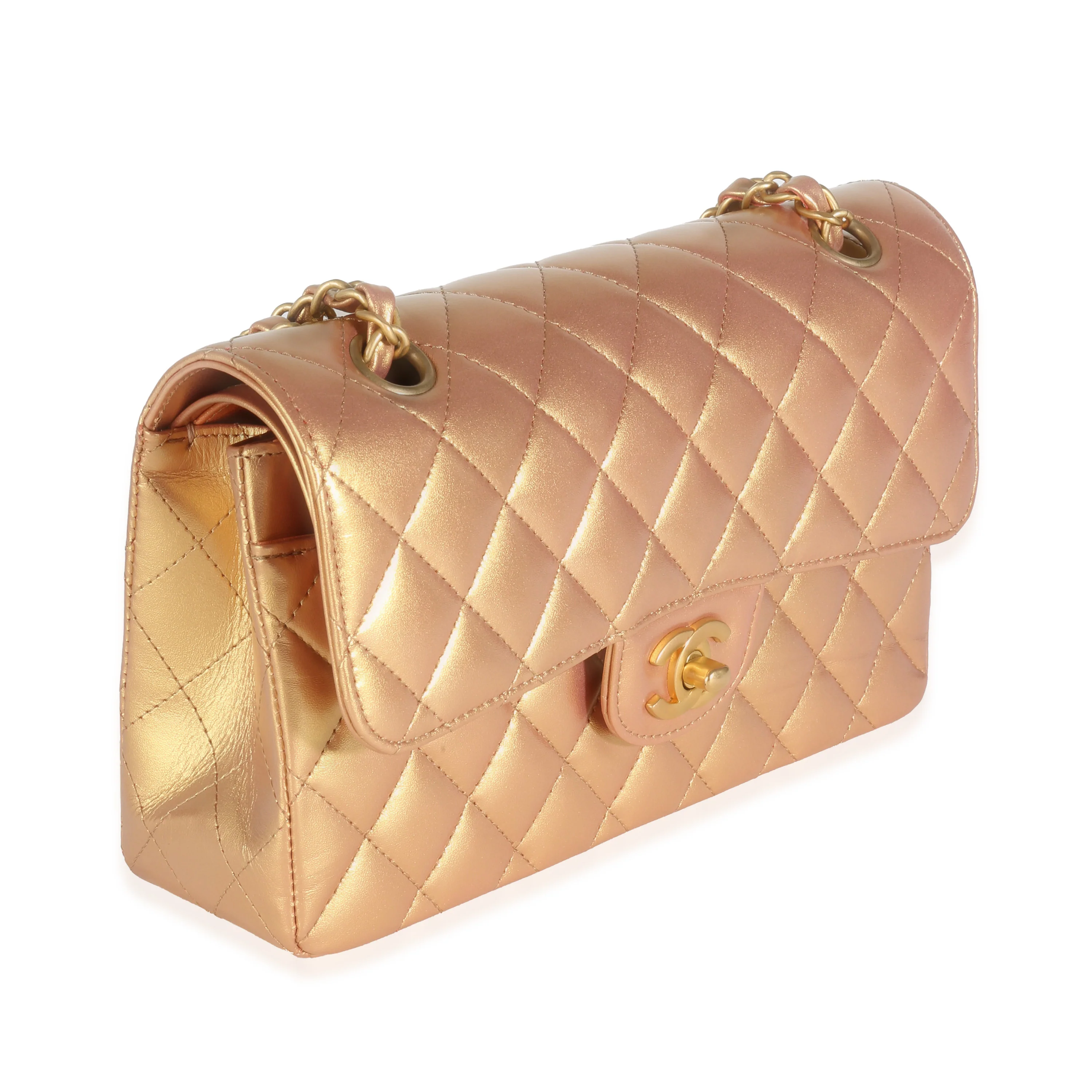 Bronze Metallic Quilted Lambskin Small Classic Double Flap Bag - Image 3