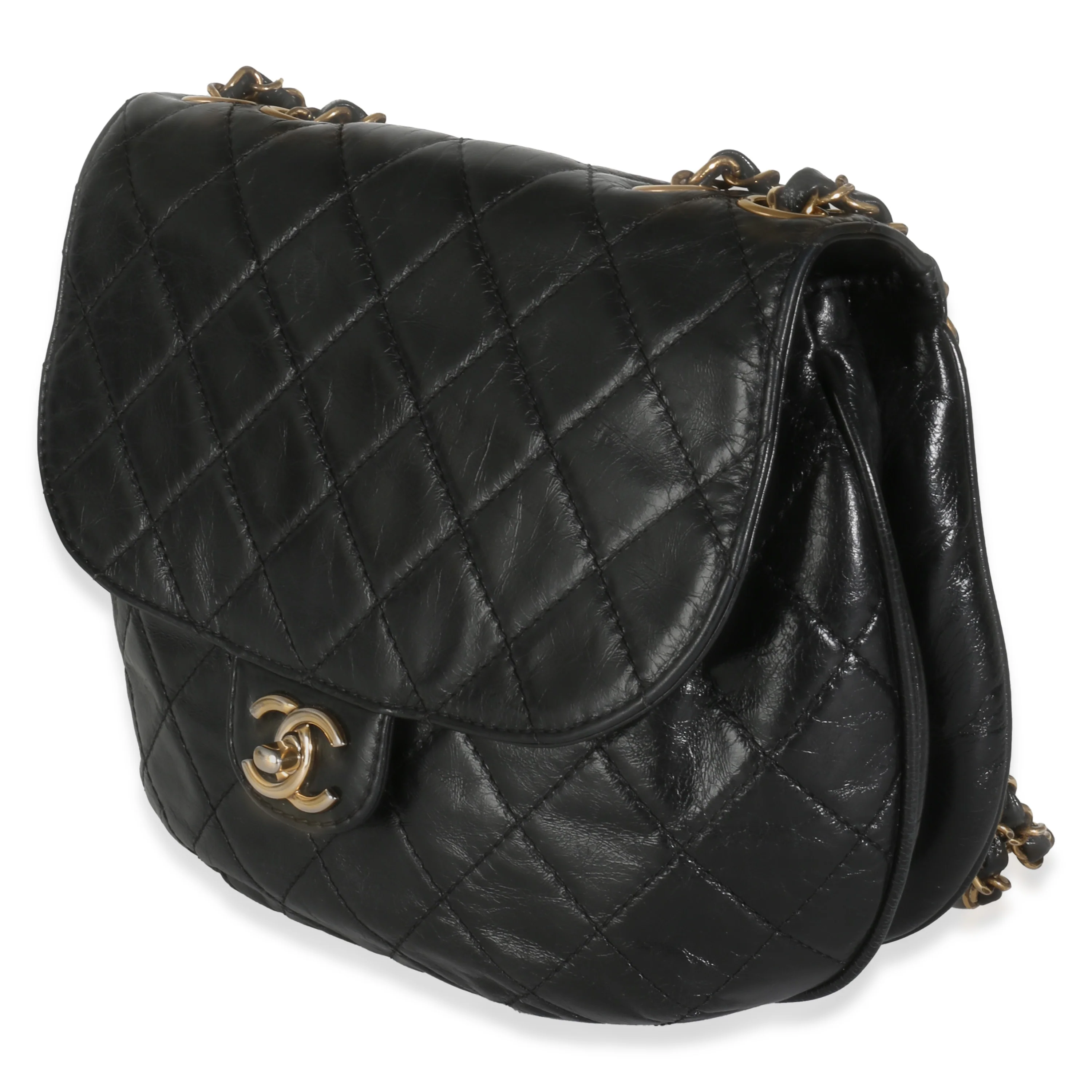 Black Glazed Quilted Calfskin Medium CC Bubble Flap Bag - Image 2