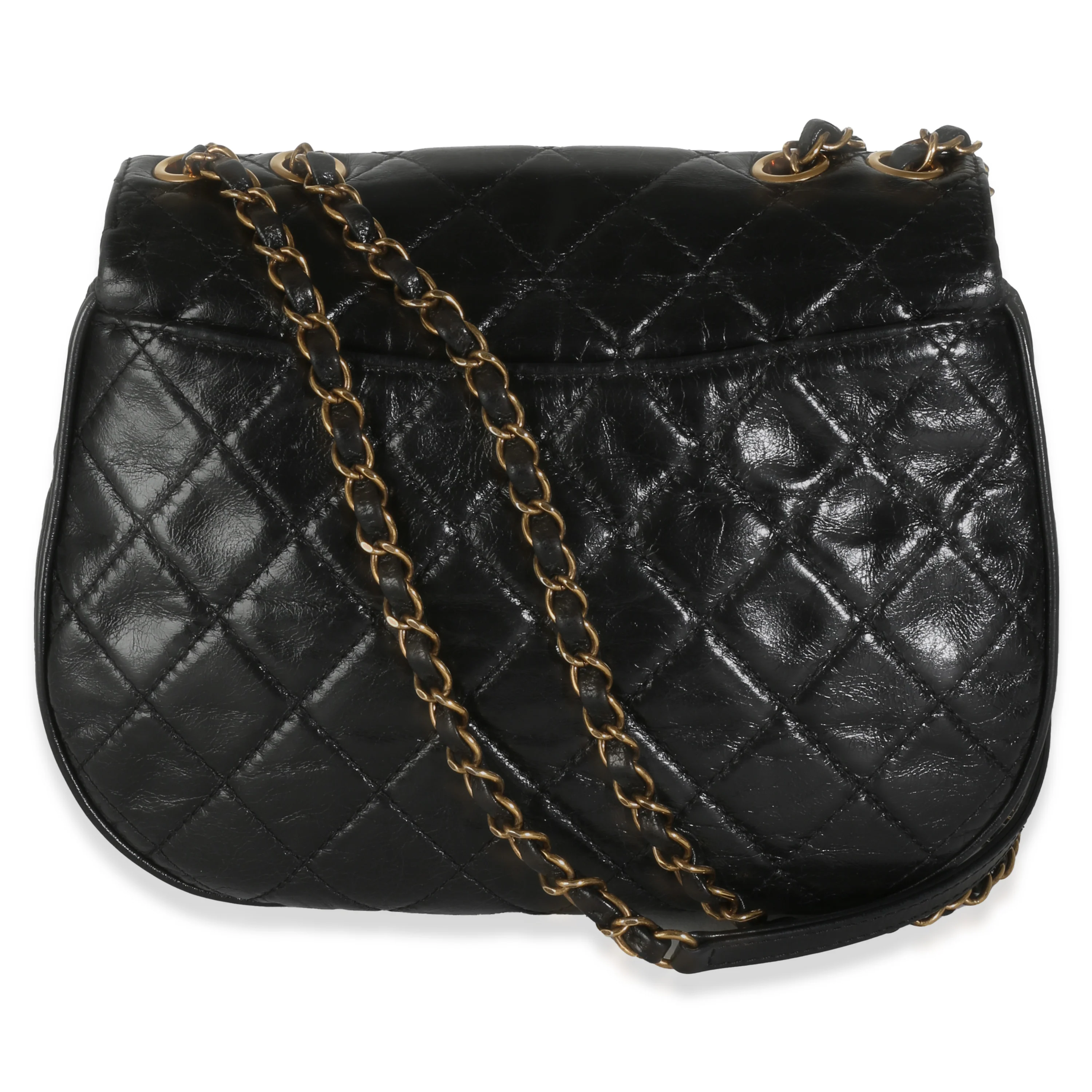 Black Glazed Quilted Calfskin Medium CC Bubble Flap Bag - Image 4