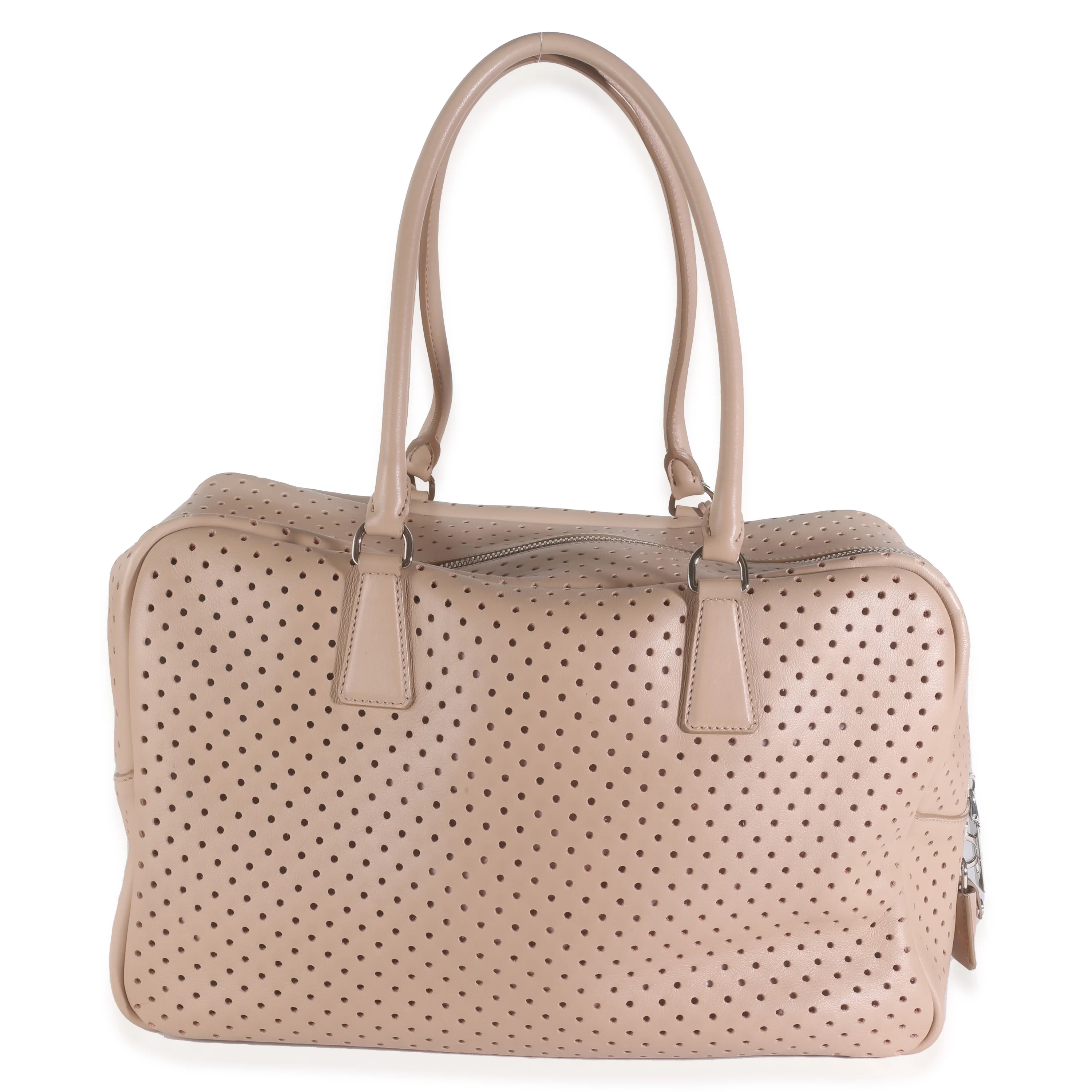 Beige Perforated Soft Calf Bauletto Bag - Image 4