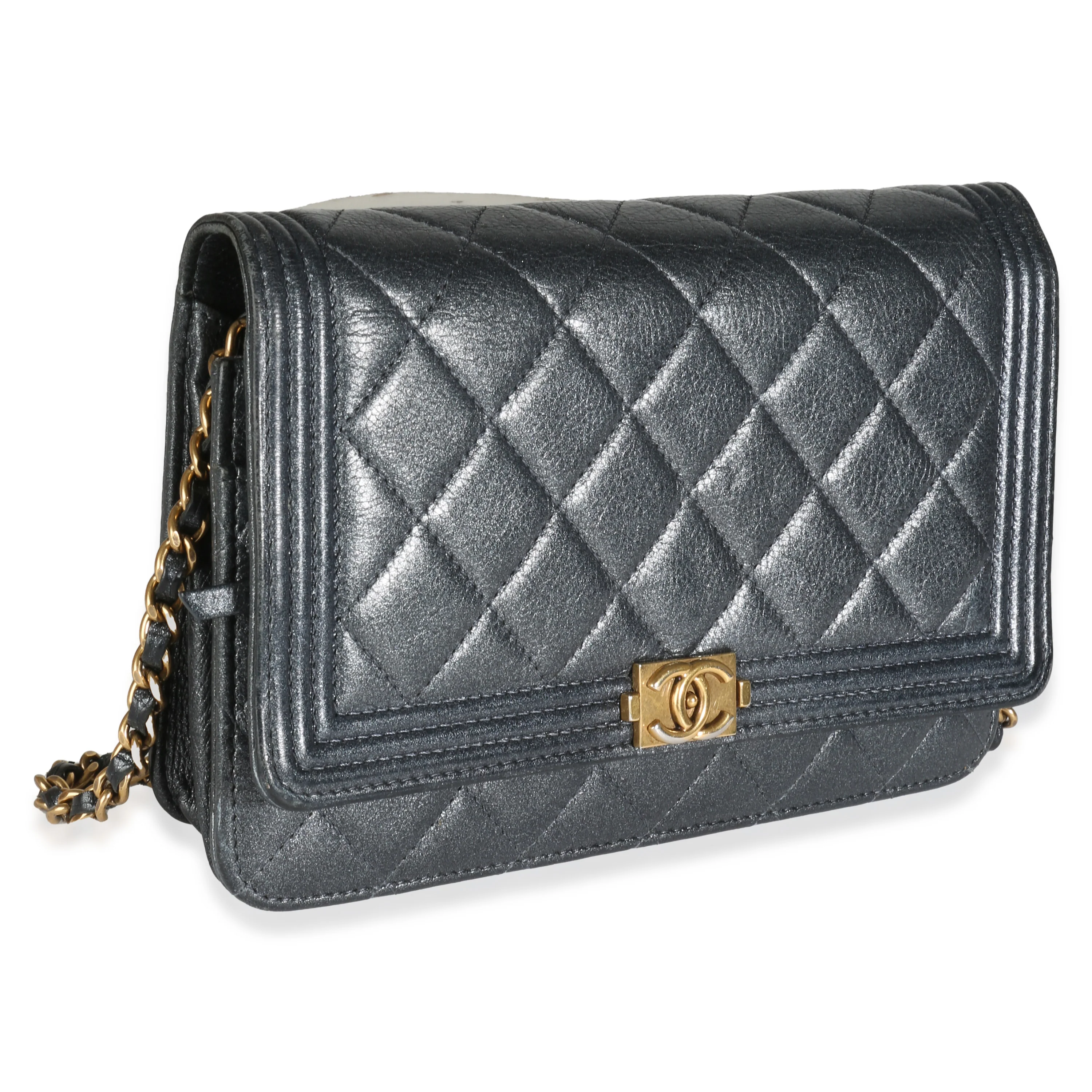 Gunmetal Quilted Lambskin Boy Wallet On Chain - Image 3