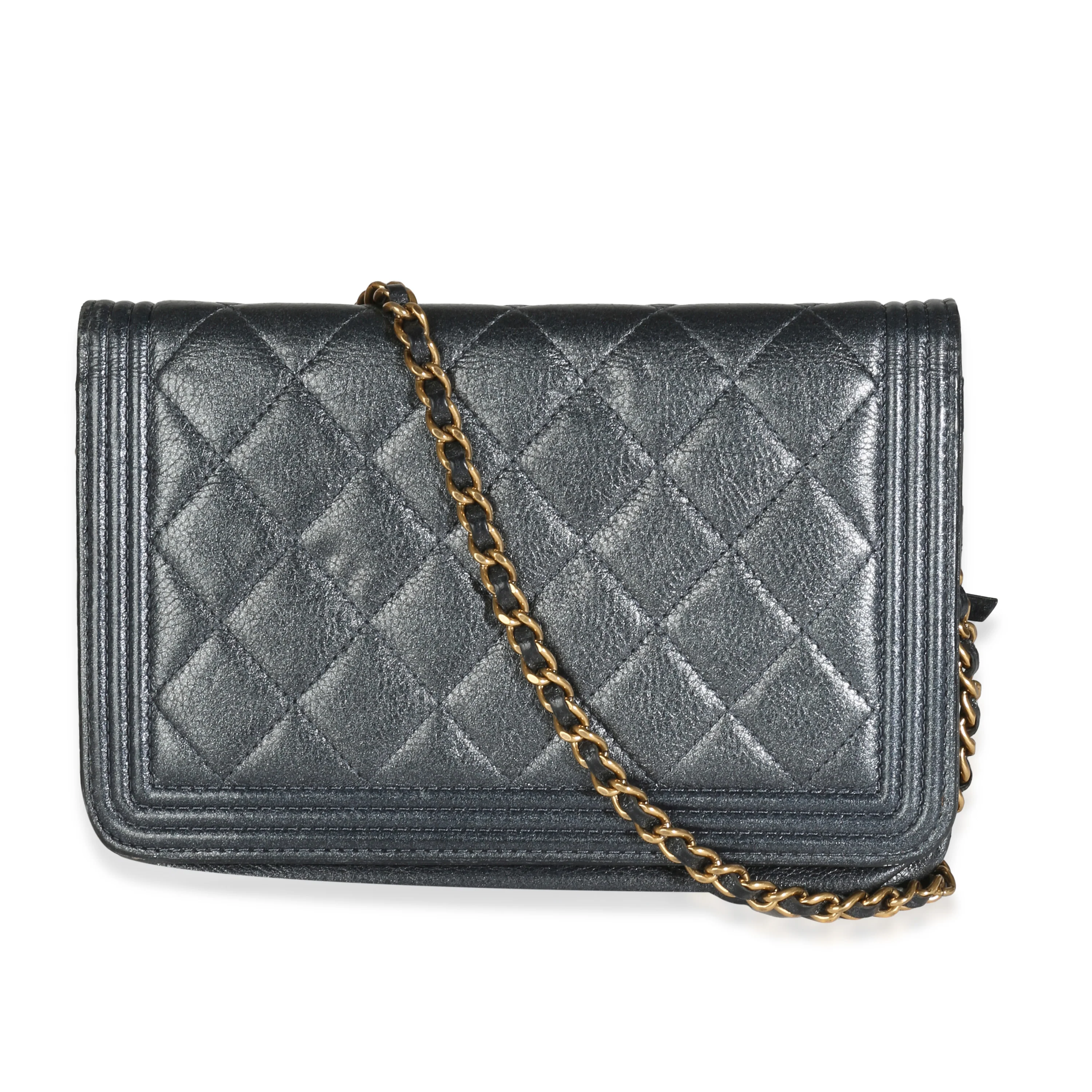 Gunmetal Quilted Lambskin Boy Wallet On Chain - Image 4