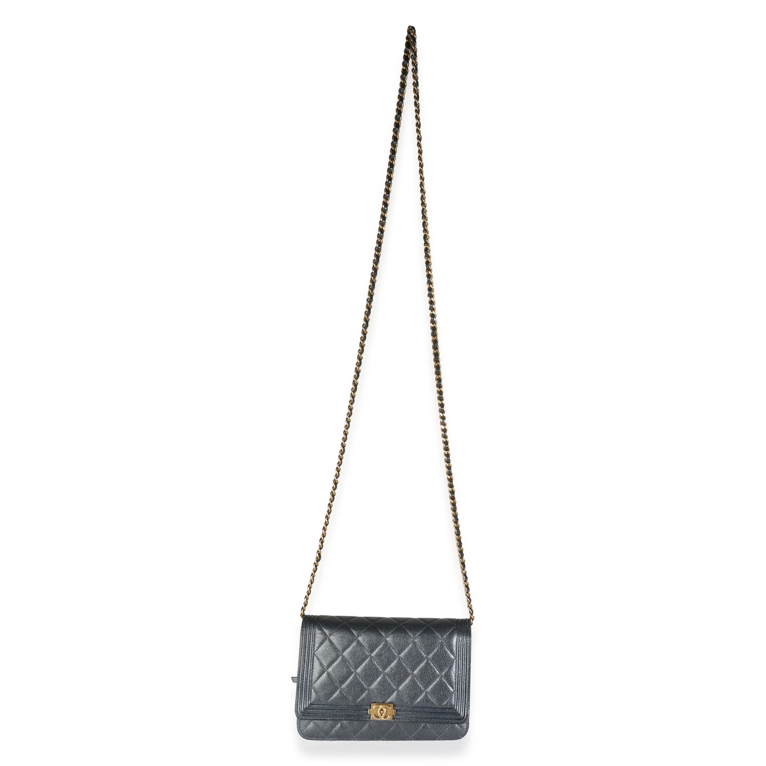 Gunmetal Quilted Lambskin Boy Wallet On Chain - Image 8