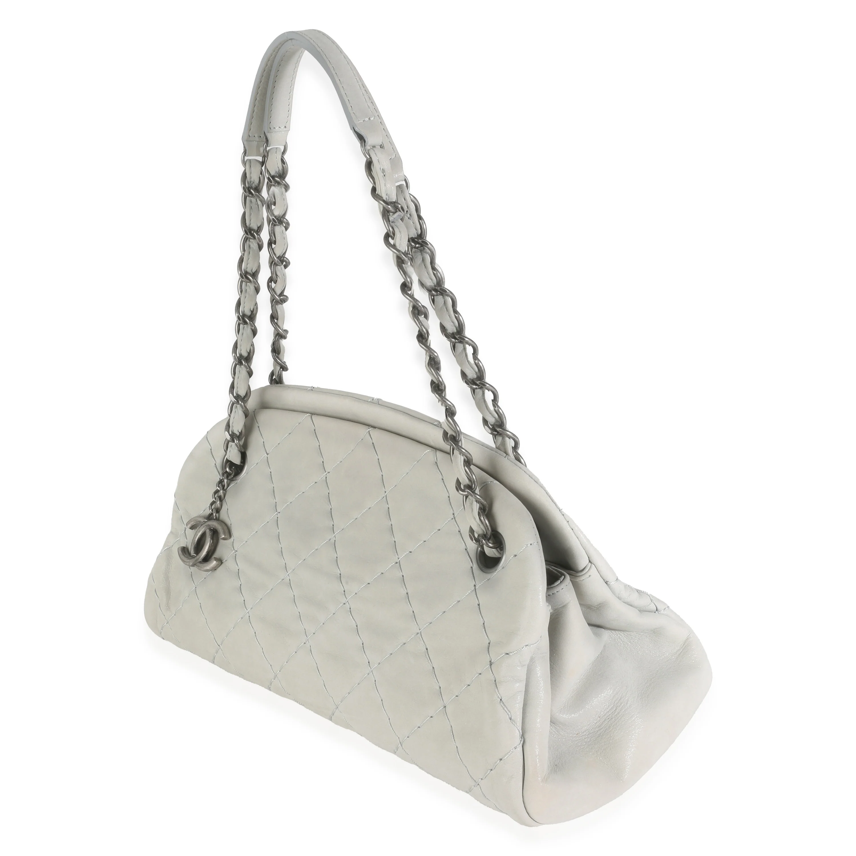 11P Silver Iridescent Calfskin Just Mademoiselle Bowling Bag - Image 2
