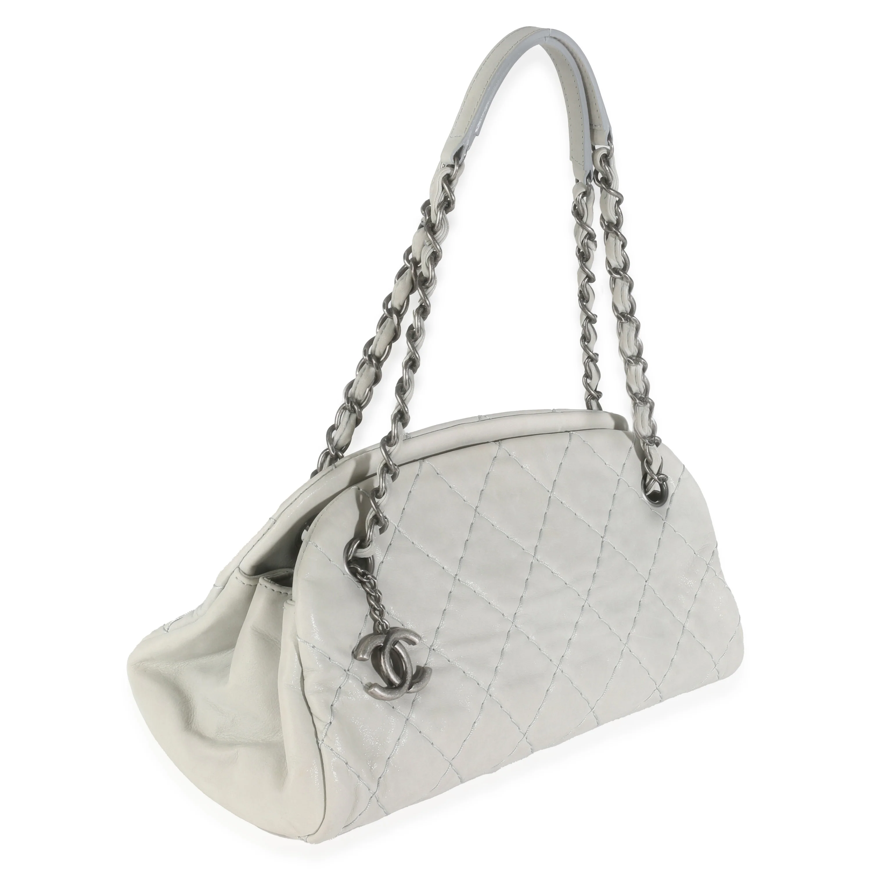 11P Silver Iridescent Calfskin Just Mademoiselle Bowling Bag - Image 3