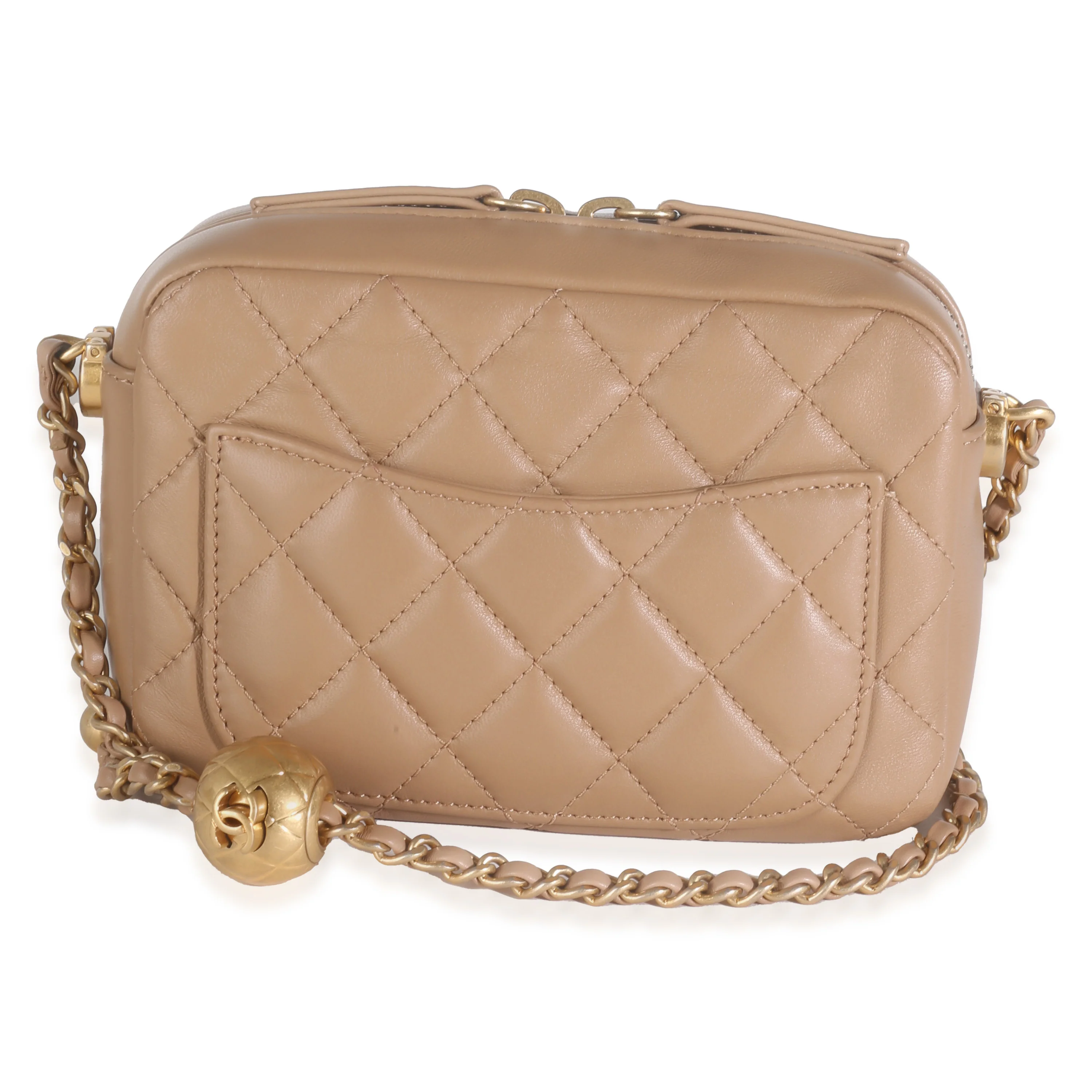 Beige Quilted Lambskin Pearl Crush Camera Case - Image 4