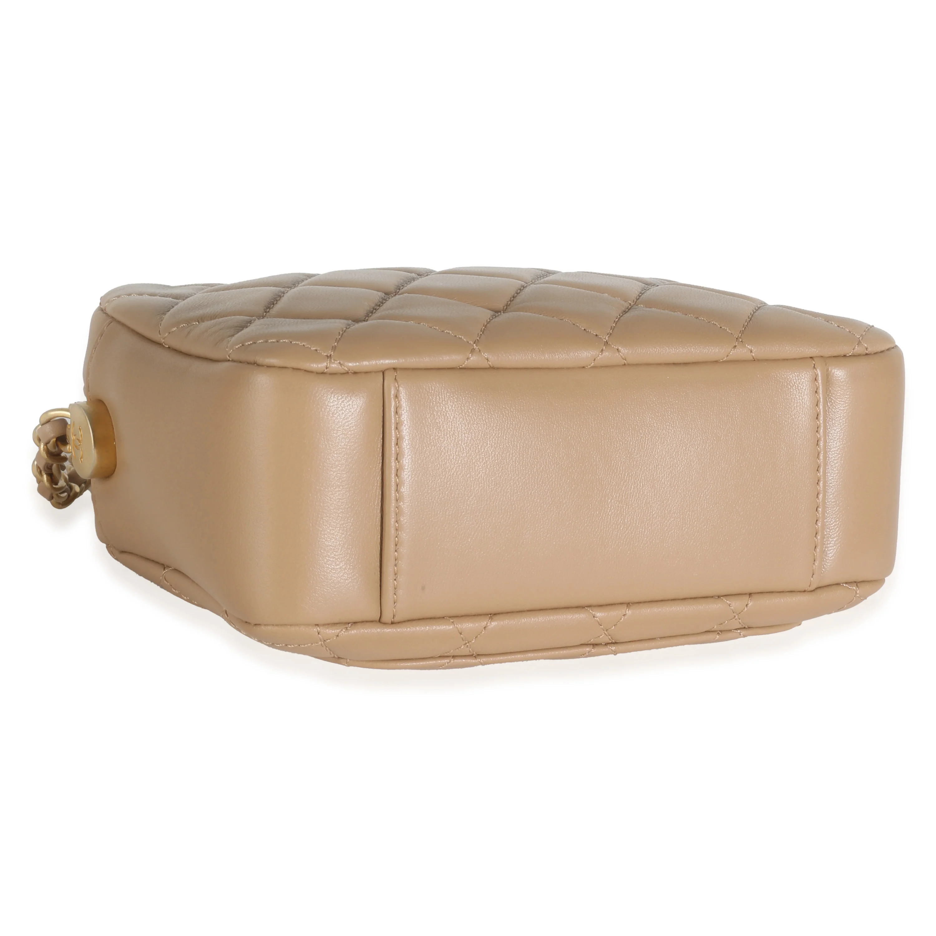 Beige Quilted Lambskin Pearl Crush Camera Case - Image 6