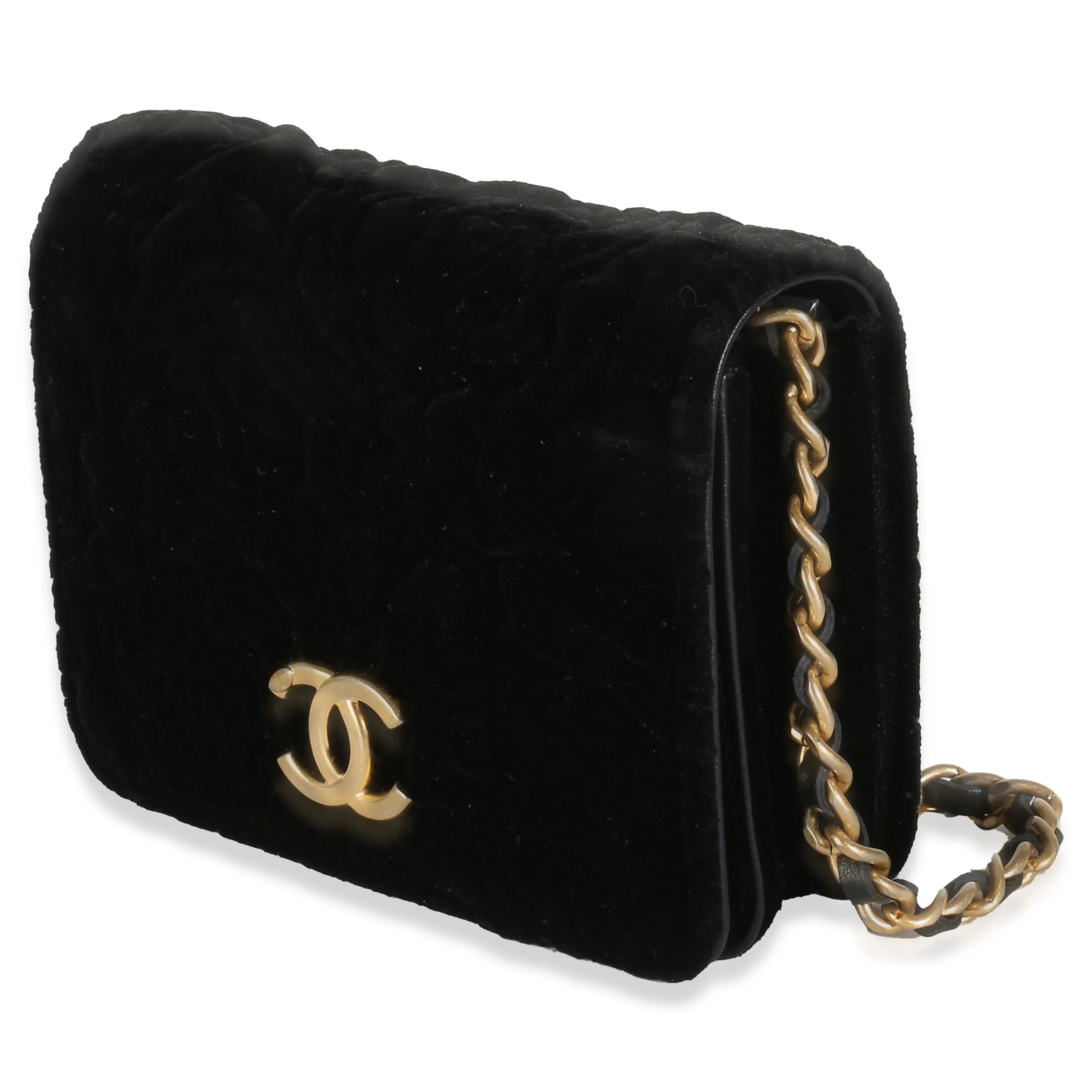 Black Velvet Camellia Mini Coin Purse With Chain - Image 2