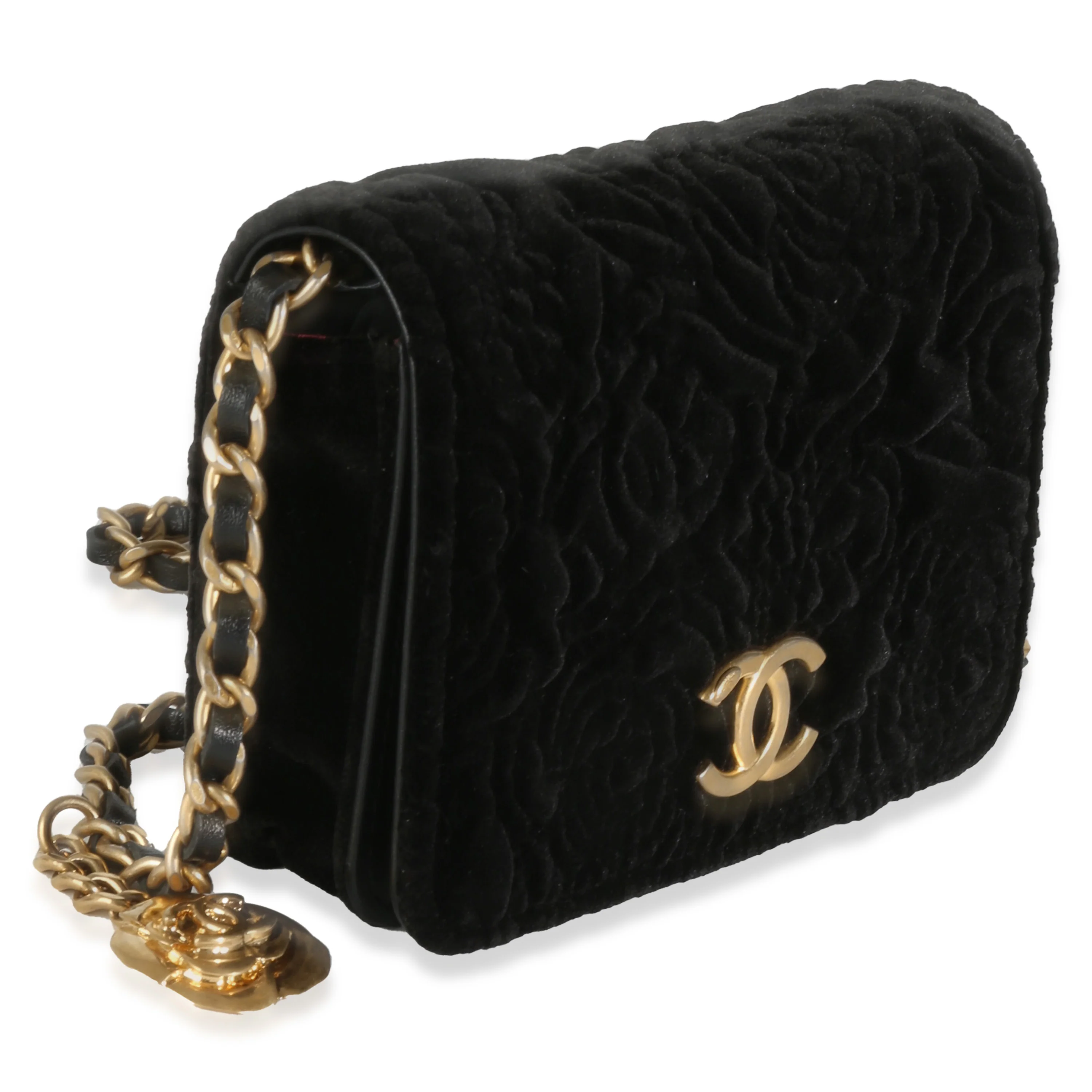 Black Velvet Camellia Mini Coin Purse With Chain - Image 3